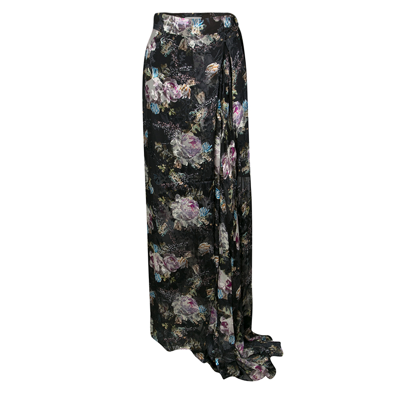 Image of Preen By Thornton Bregazzi Floral Print Devore Chiffon Adria Maxi Wrap Skirt S
