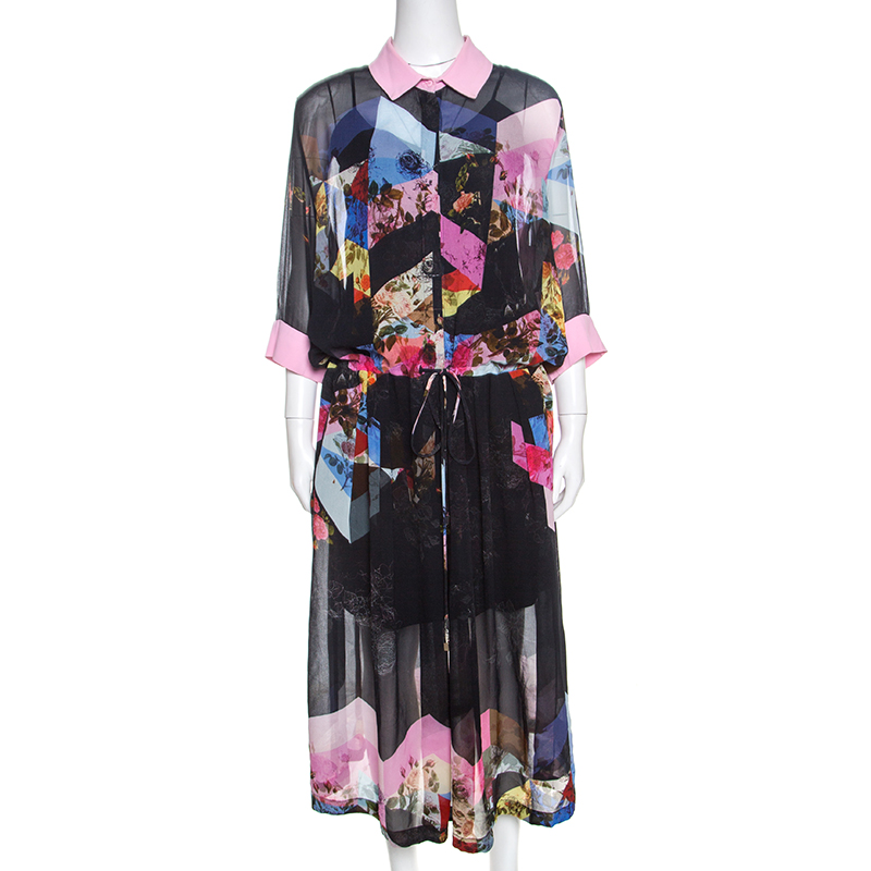 Image of Preen by Thornton Bregazzi Multicolor Floral Print Sheer Georgette Shirt Dress M