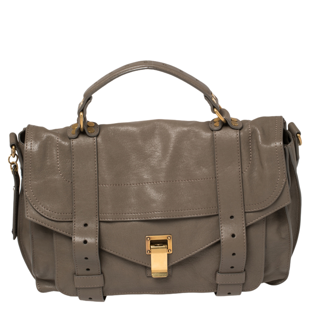 Proenza Schouler Grey Leather Medium PS1 Top Handle Bag