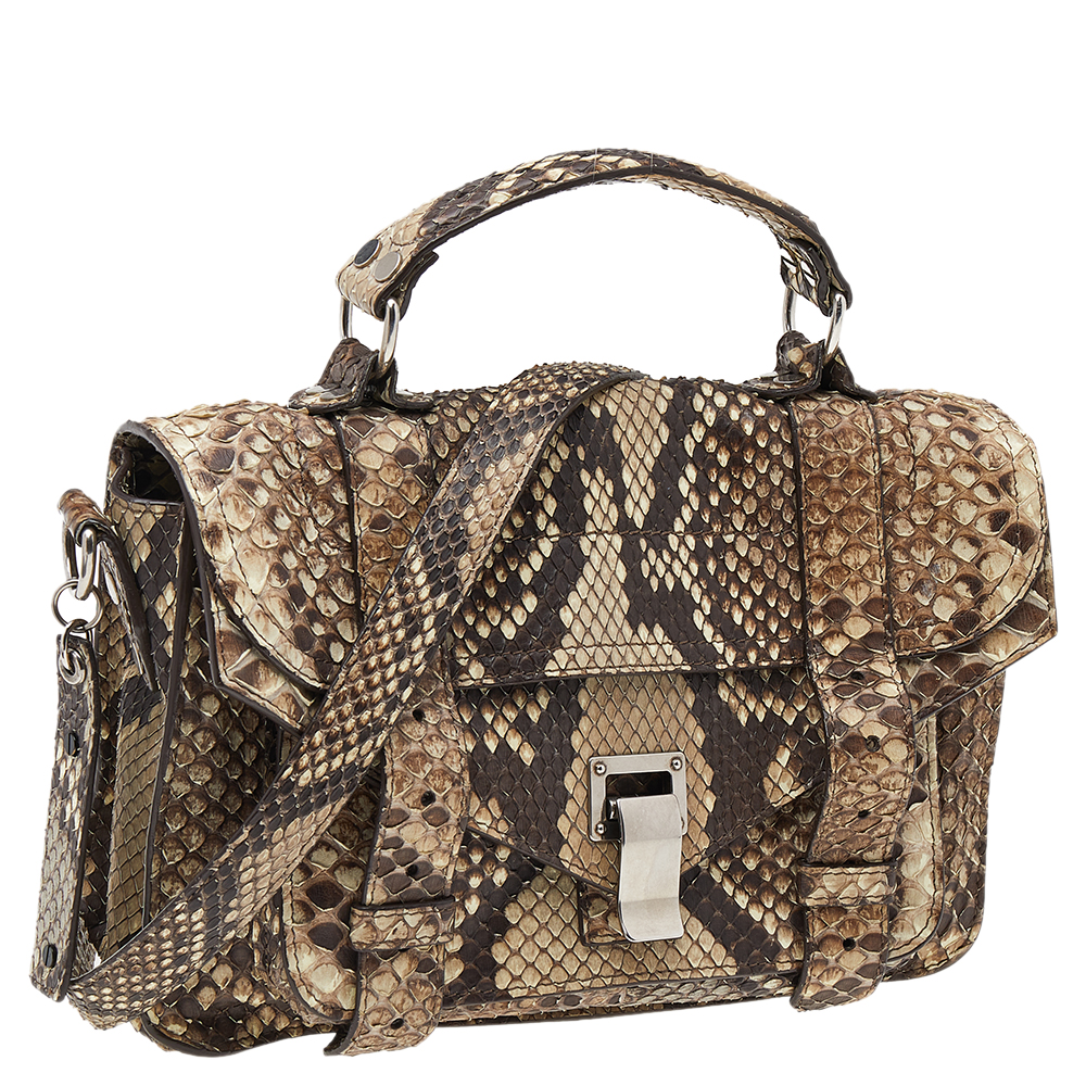 Proenza Schouler Beige/Brown Python Leather PS1 Tiny Python Top Handle Bag