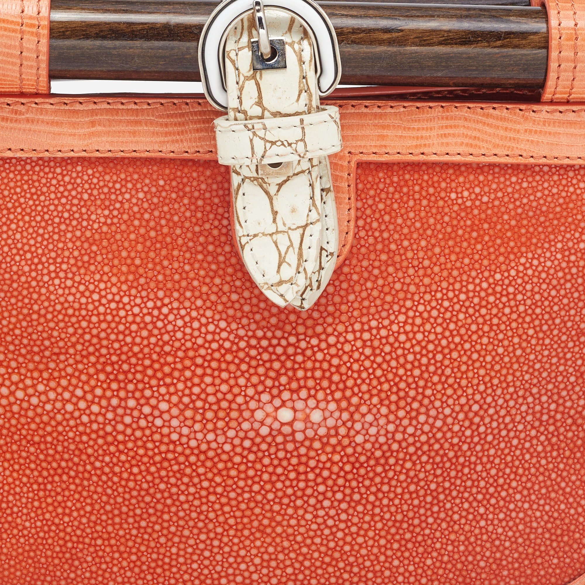 Proenza Schouler Orange/White Textured Leather And Stingray Tika Clutch Bag