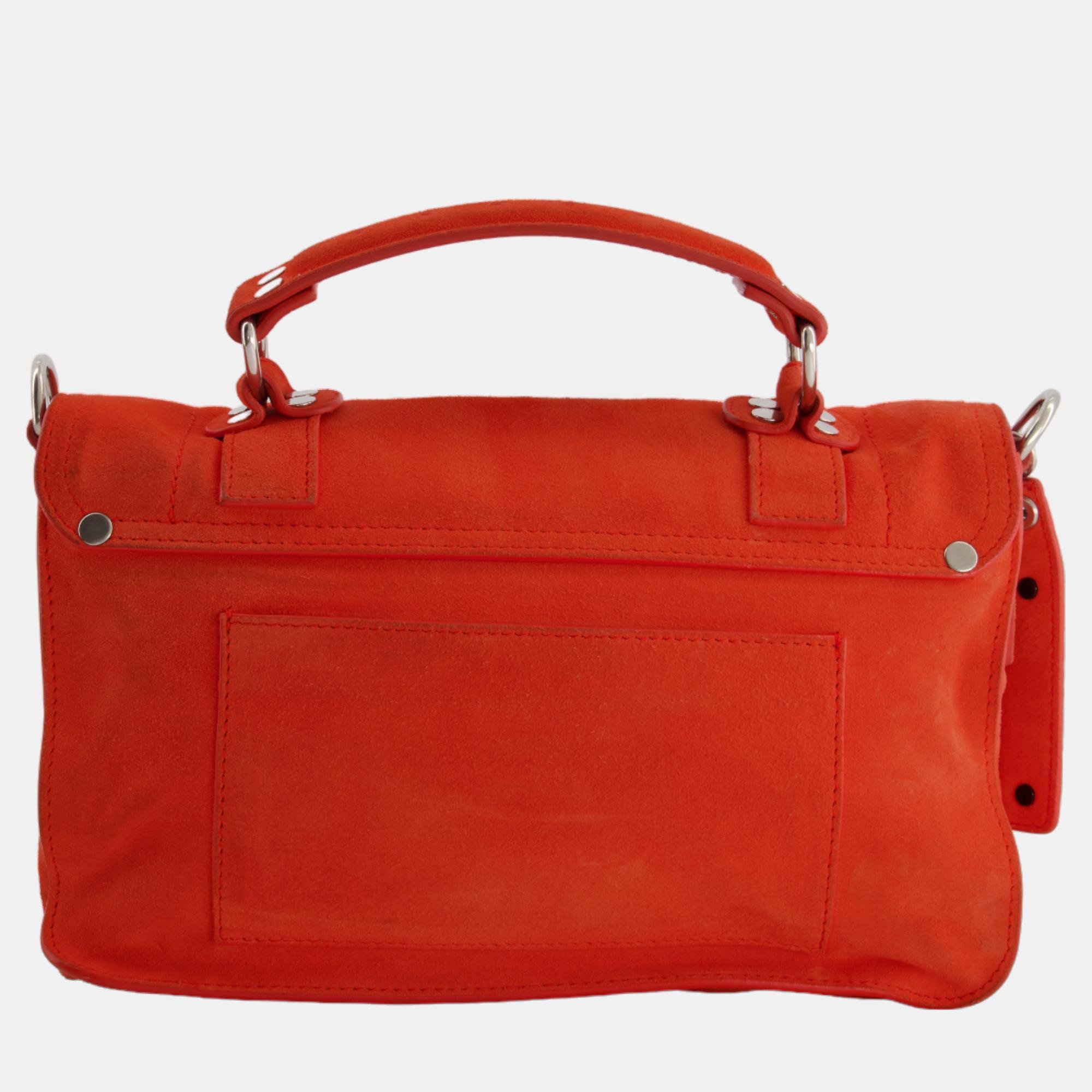 Proenza Schouler Coral Red Suede PS1 Shoulder Bag With Silver Hardware