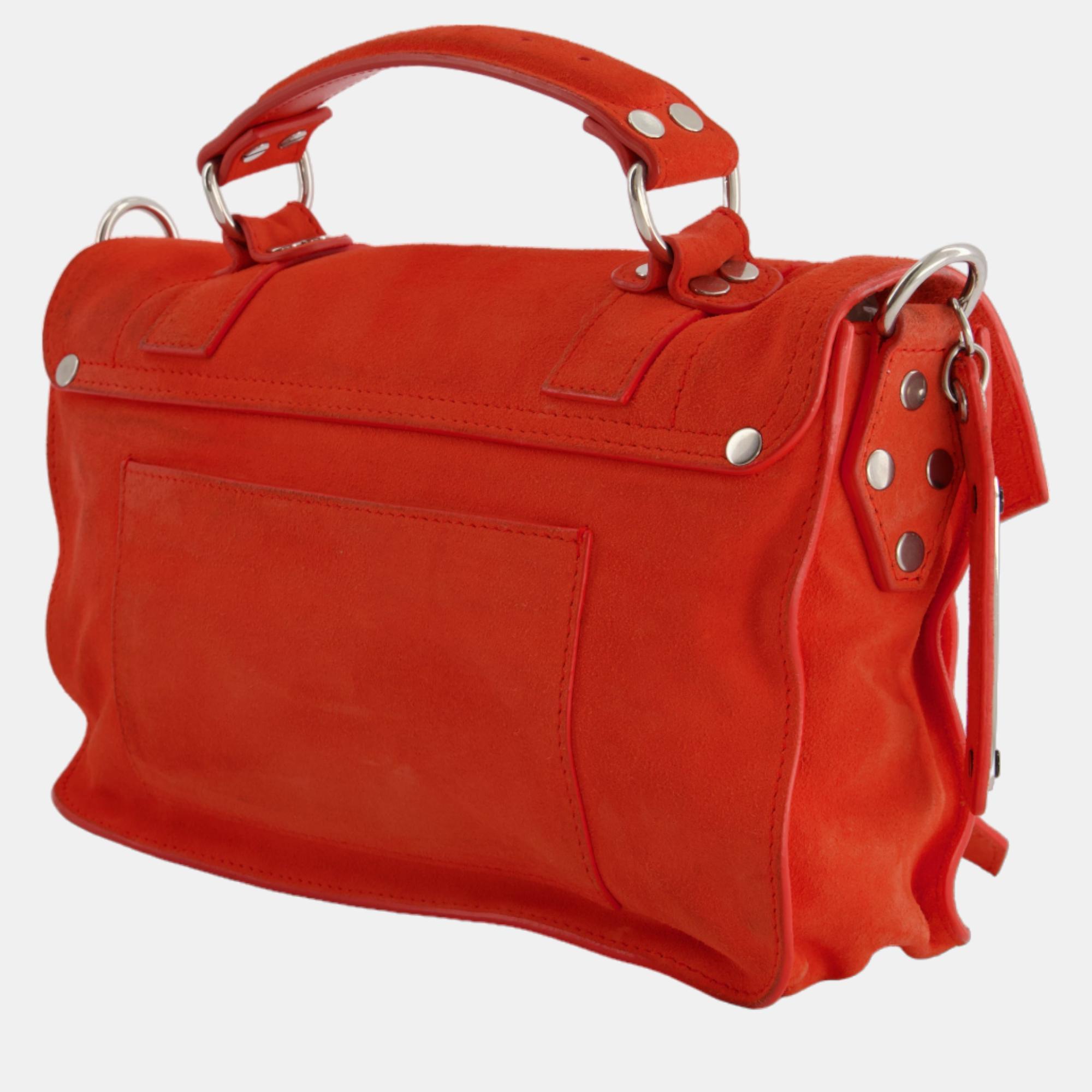 Proenza Schouler Coral Red Suede PS1 Shoulder Bag With Silver Hardware