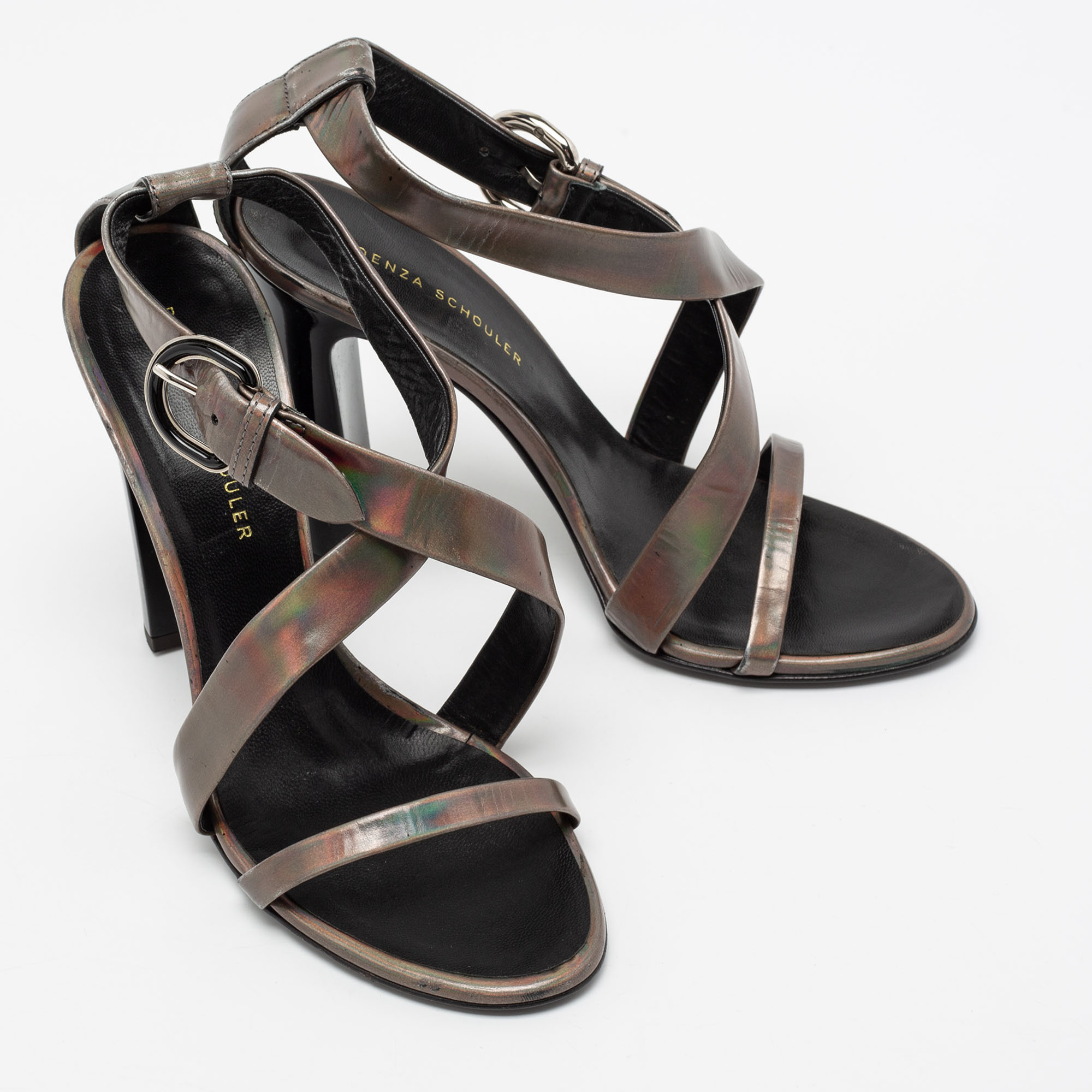 Proenza Schouler Metallic Patent Leather Iridescent Strappy Sandals Size 37.5