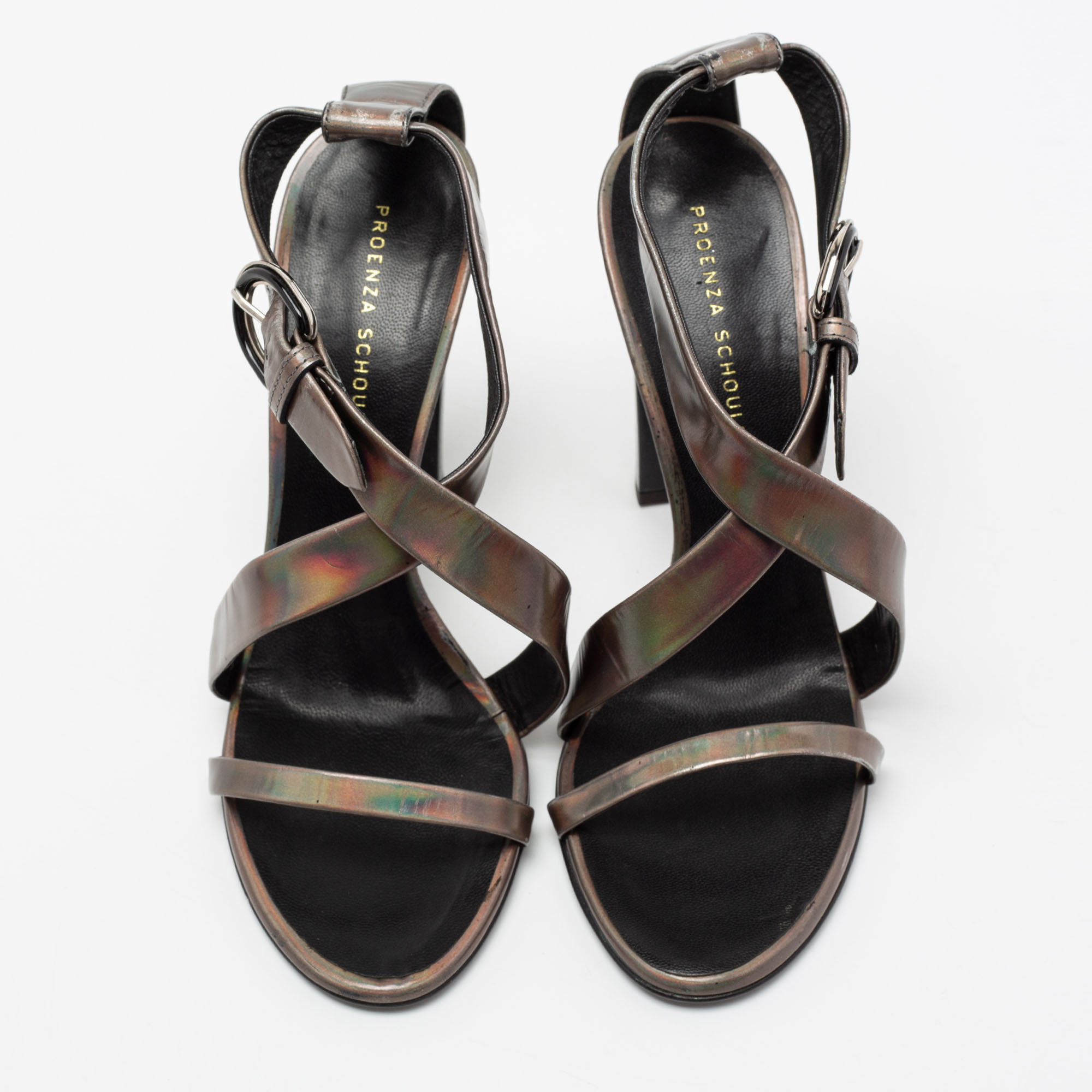 Proenza Schouler Metallic Patent Leather Iridescent Strappy Sandals Size 37.5