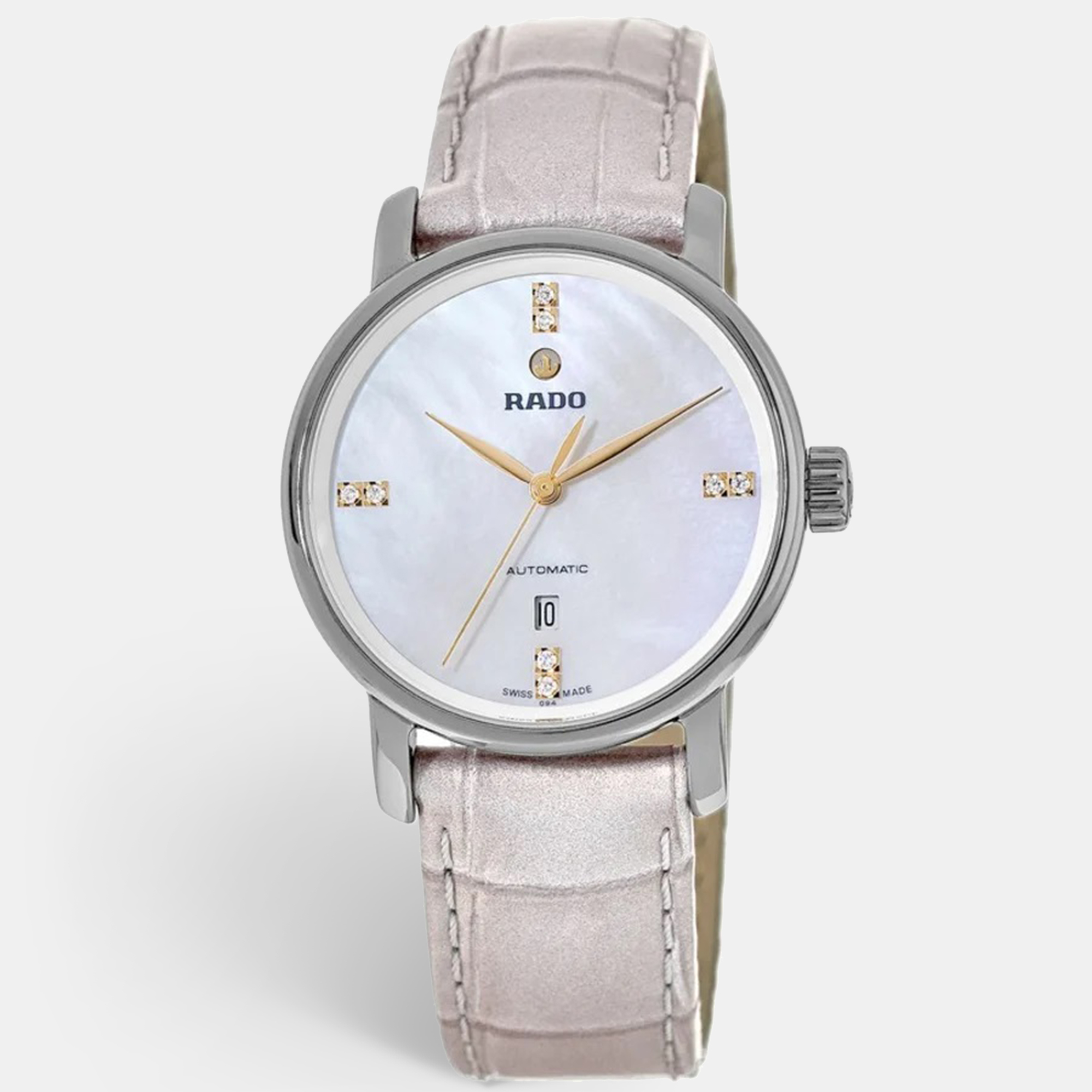 Rado Mother Of Pearl Plasma Diamond High-Tech Ceramic Leather Diamaster R14026945 Women's Wristwatch 33 Mm