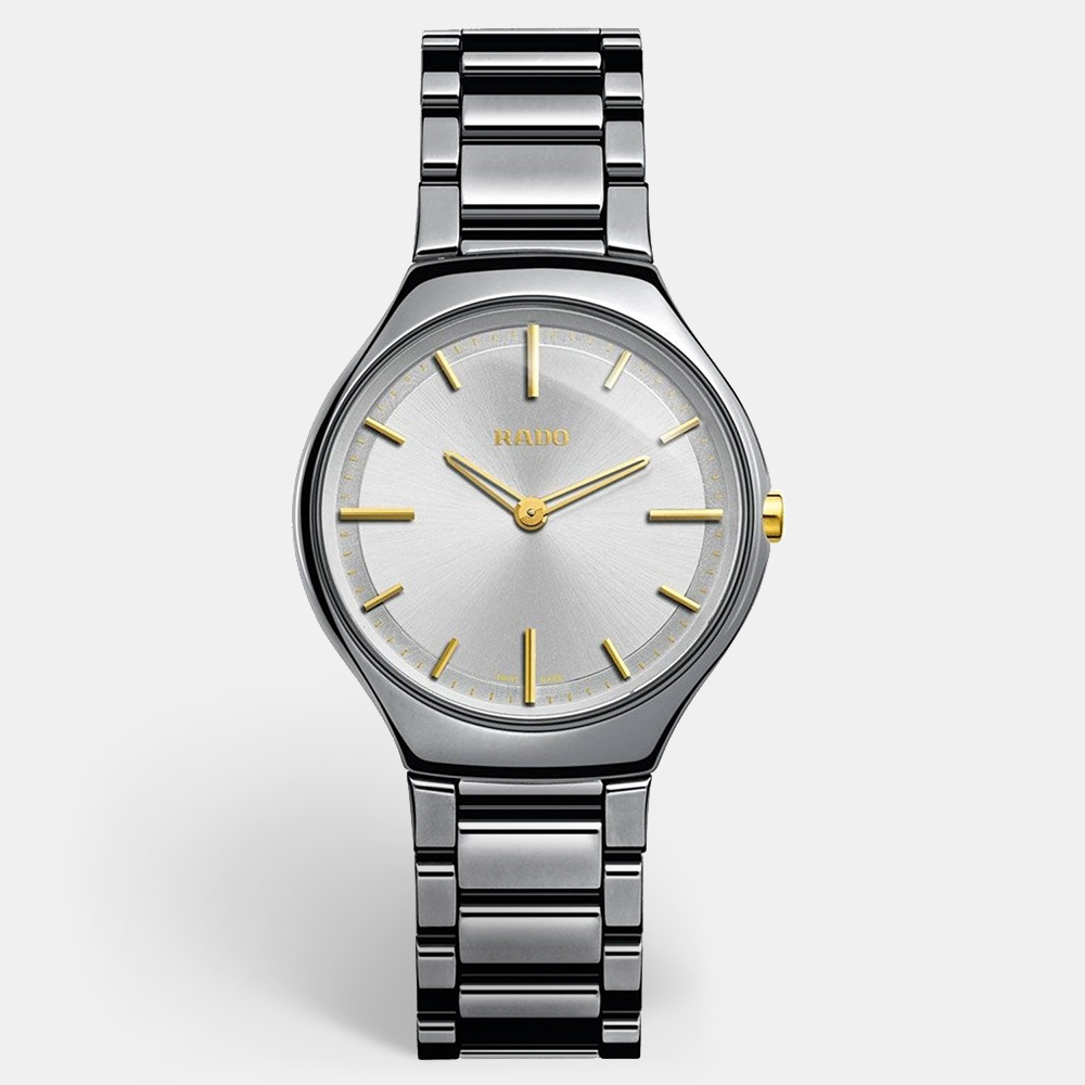 Rado silver plasma high-tech ceramic true thinline r27956112 women's wristwatch 30 mm