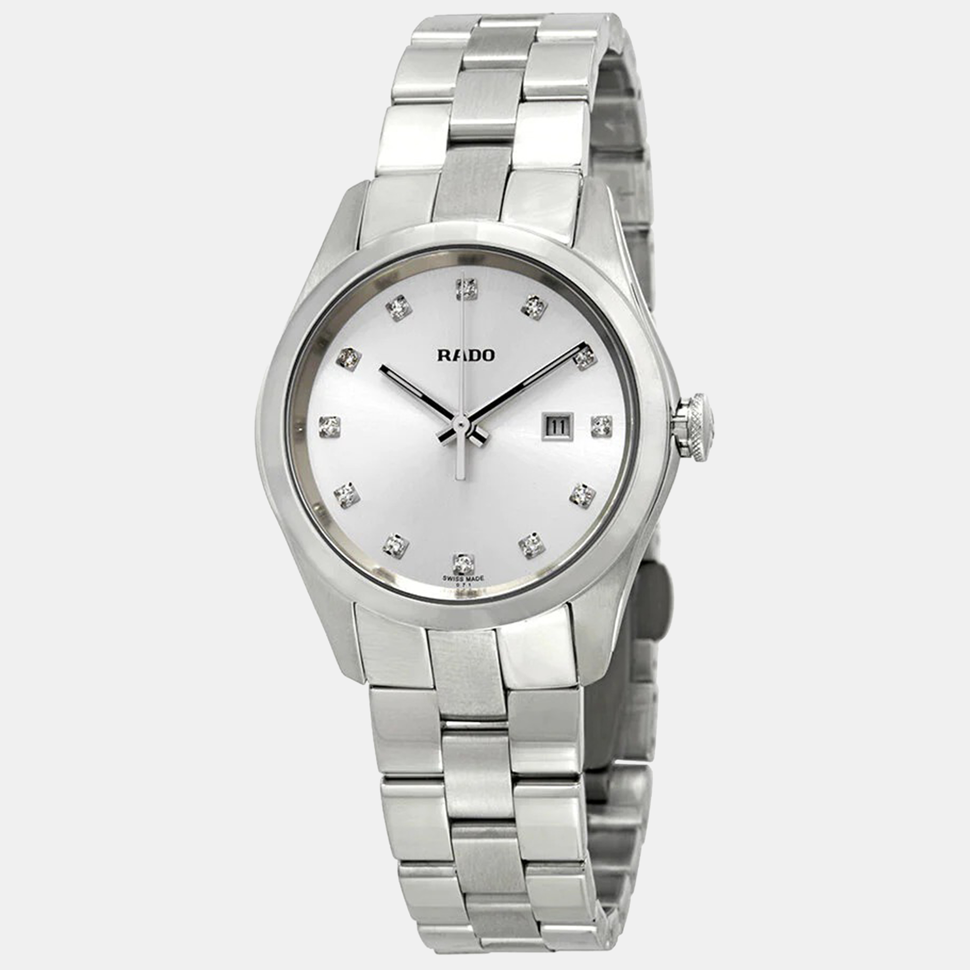 Rado hyperchrome diamond silver dial ladies watch r32110713 37.5 mm x 31 mm