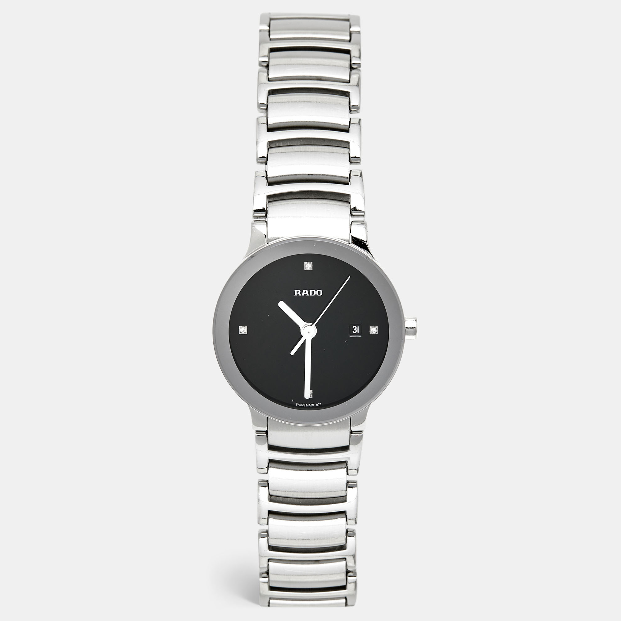 Rado black stainless steel diamond centrix r30928713 women's wristwatch 28 mm