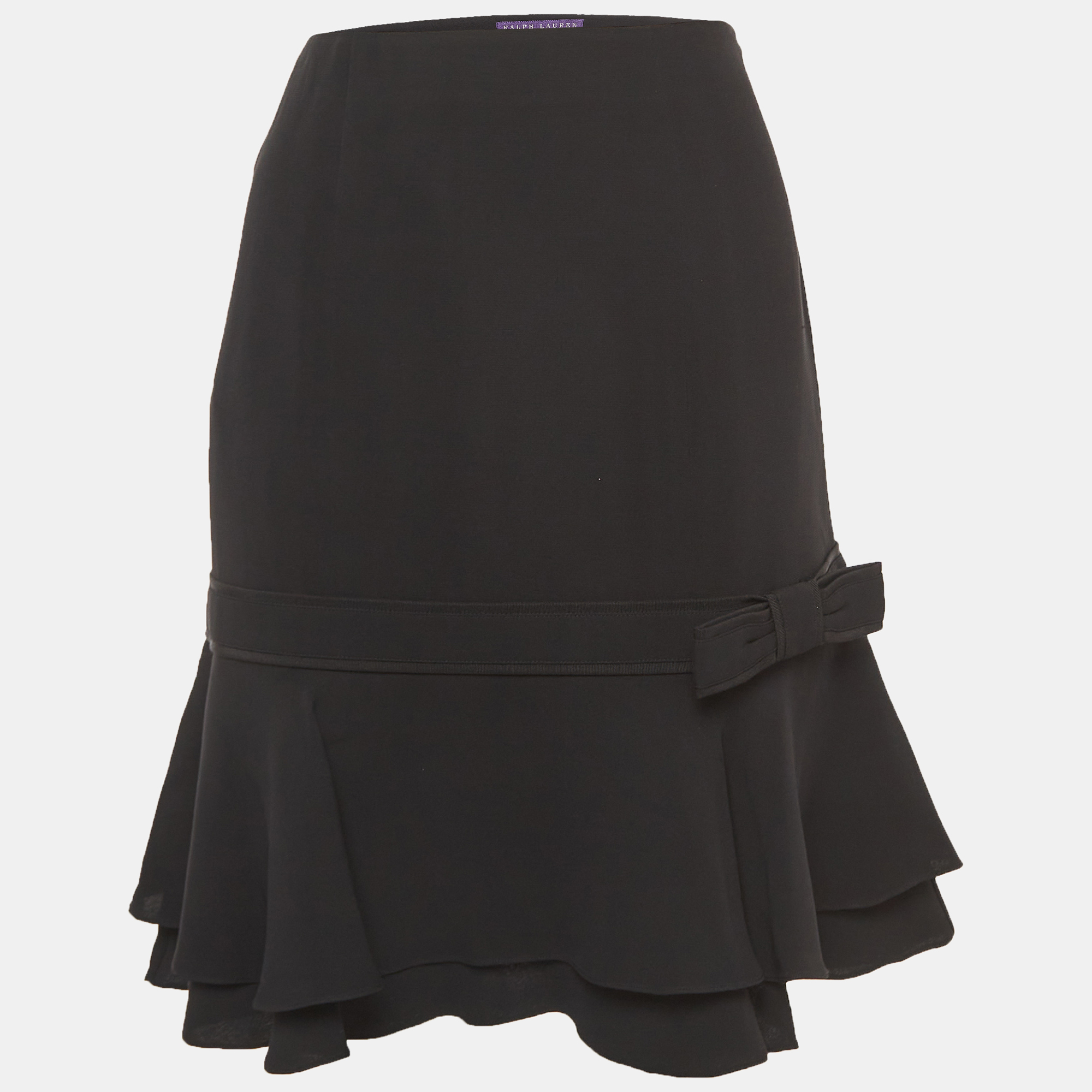 

Ralph Lauren Collection Black Silk Bow Detail Ruffled Short Skirt
