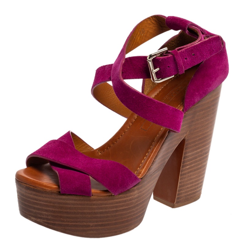 Image of Ralph Lauren Collection Pink Suede Alannah Sandals Size