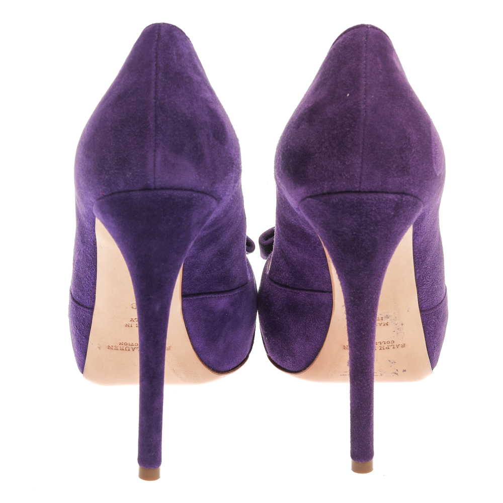 Ralph Lauren Collection Purple Suede Bow Detail Platform Pumps Size 38