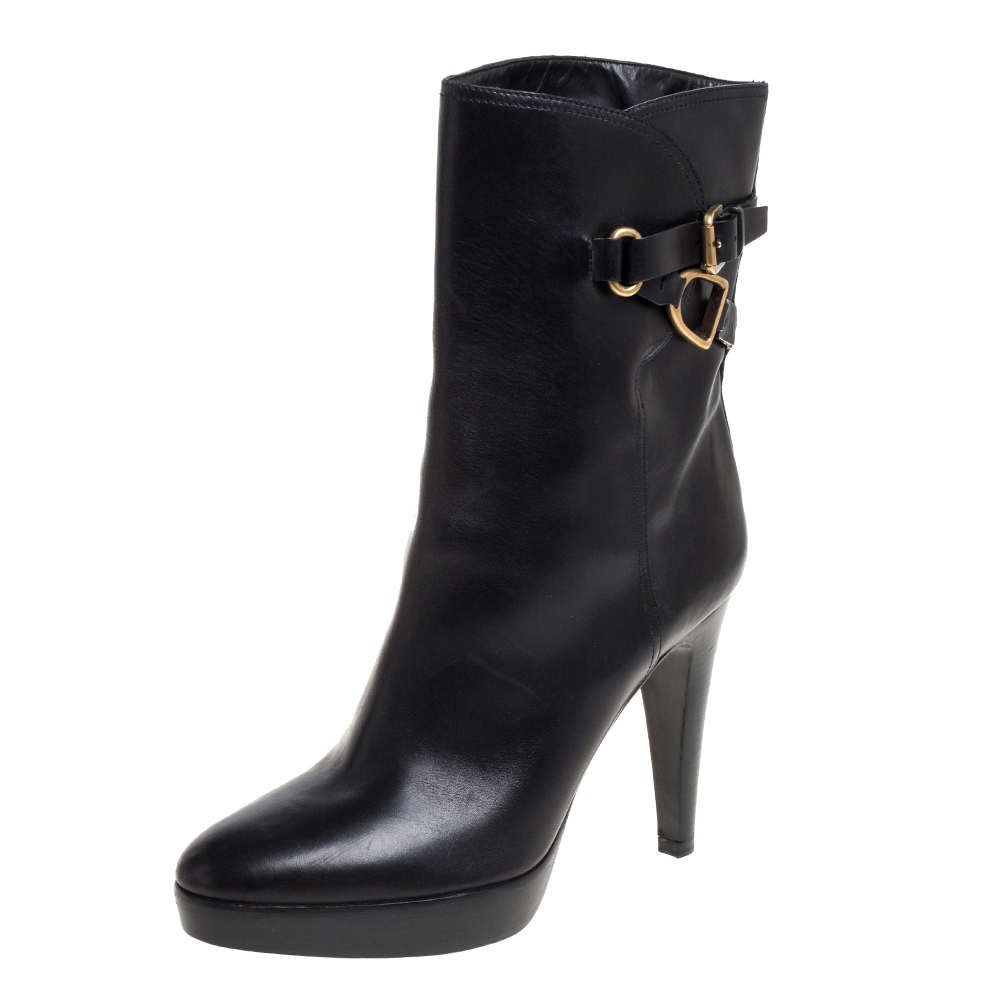 Image of Ralph Lauren Collection Black Leather Ankle Boots Size