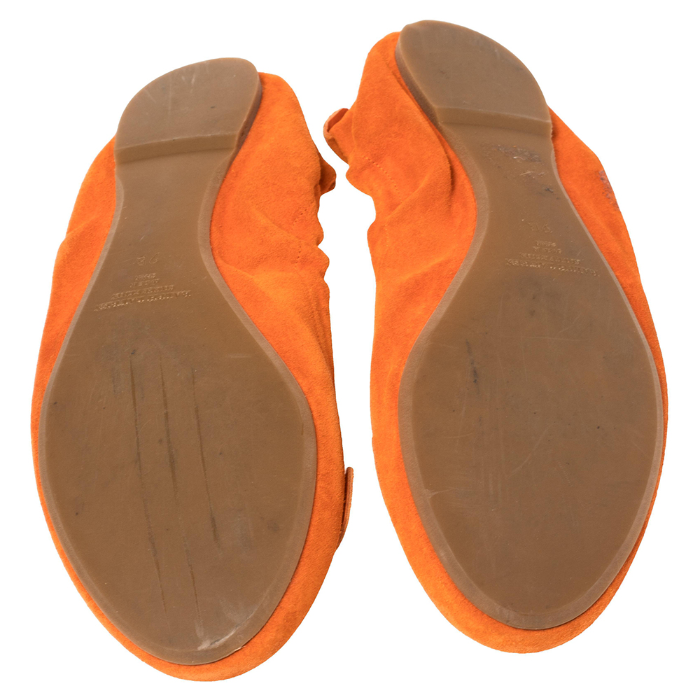 Ralph Lauren Collection Orange Suede Penny Scrunch Ballet Flats Size 39.5