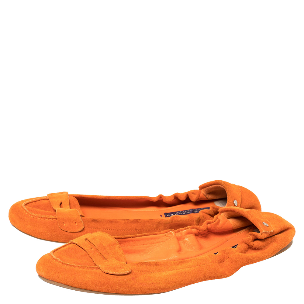 Ralph Lauren Collection Orange Suede Penny Scrunch Ballet Flats Size 39.5