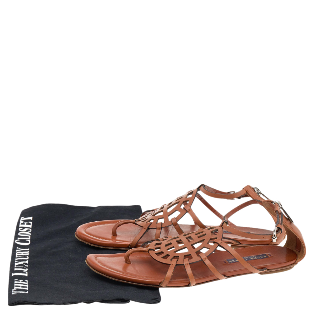 Ralph Lauren Collection Brown Leather Thong Flat Sandals Size 39.5