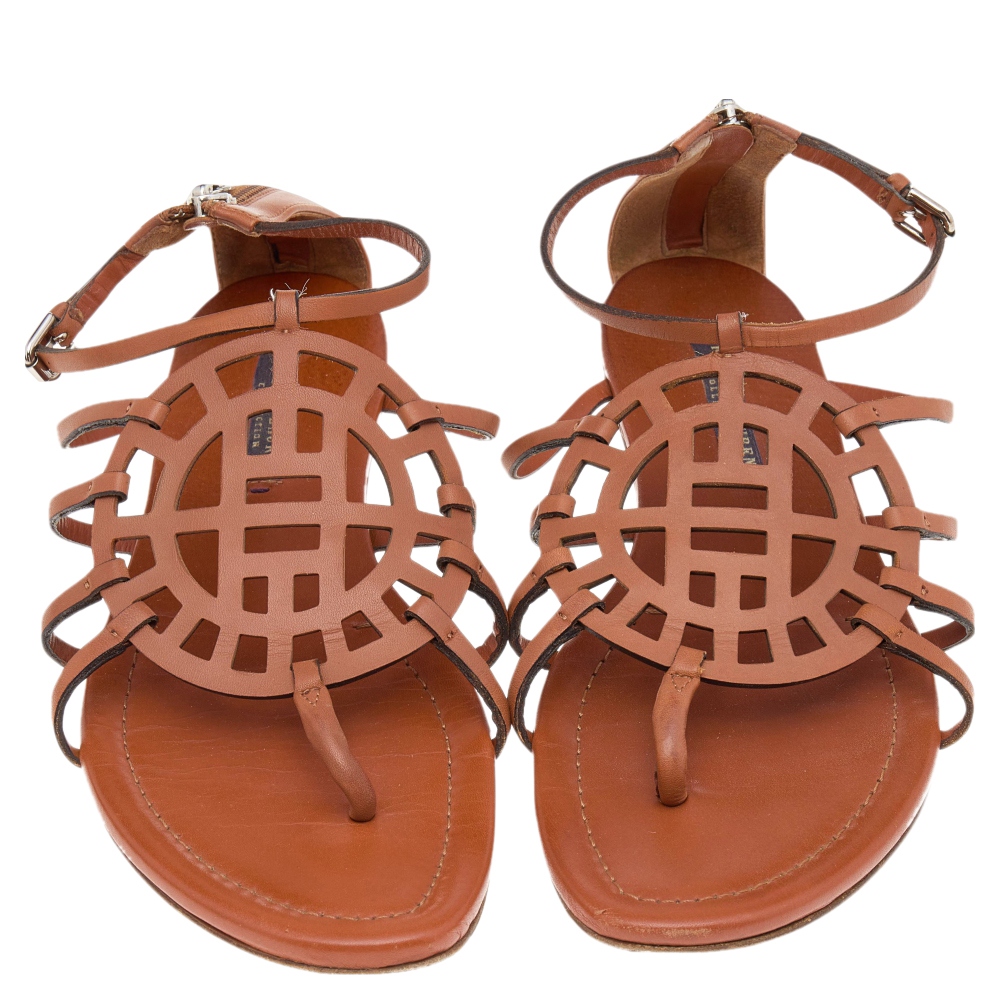 Ralph Lauren Collection Brown Leather Thong Flat Sandals Size 39.5