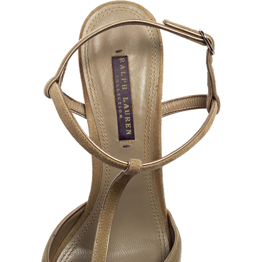 Ralph Lauren Olive Green Suede T-Strap Peep-Toe Sandals Size 40.5