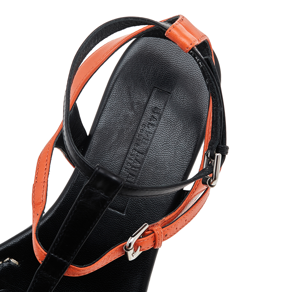 Ralph Lauren Collection Black/Orange Leather Thong Flat Sandals Size 38.5
