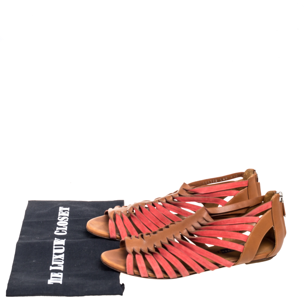 Ralph Lauren Collection Tan/Red Leather And Suede Flat Gladiator Sandals Size 40