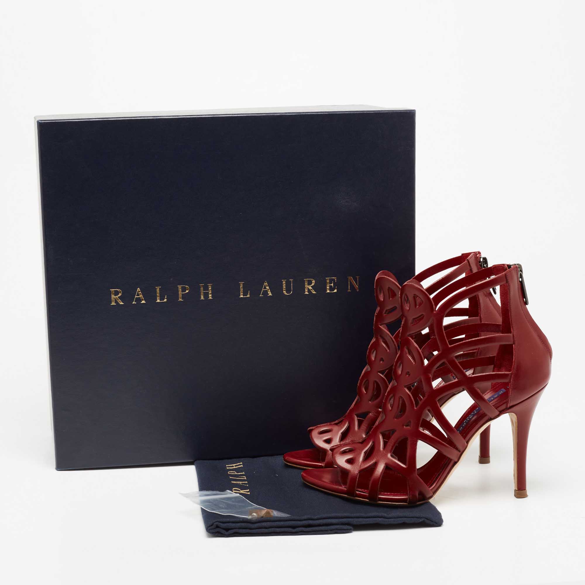 Ralph Lauren Collection Burgundy Leather Cut-Out Sandals Size 36