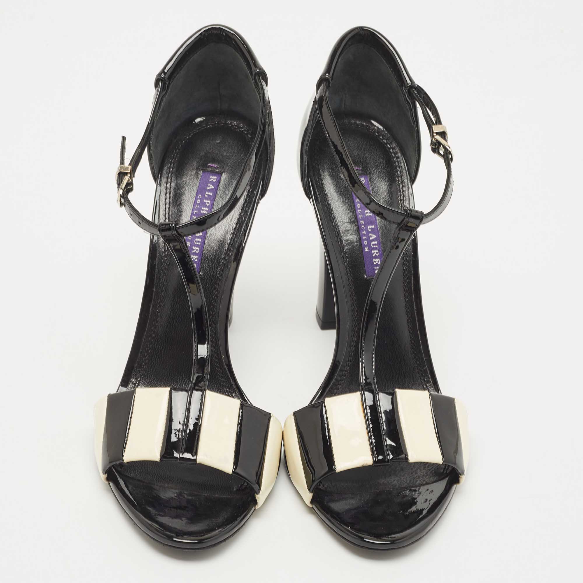 Ralph Lauren Collection Black Patent Leather Ankle Strap Sandals Size 40