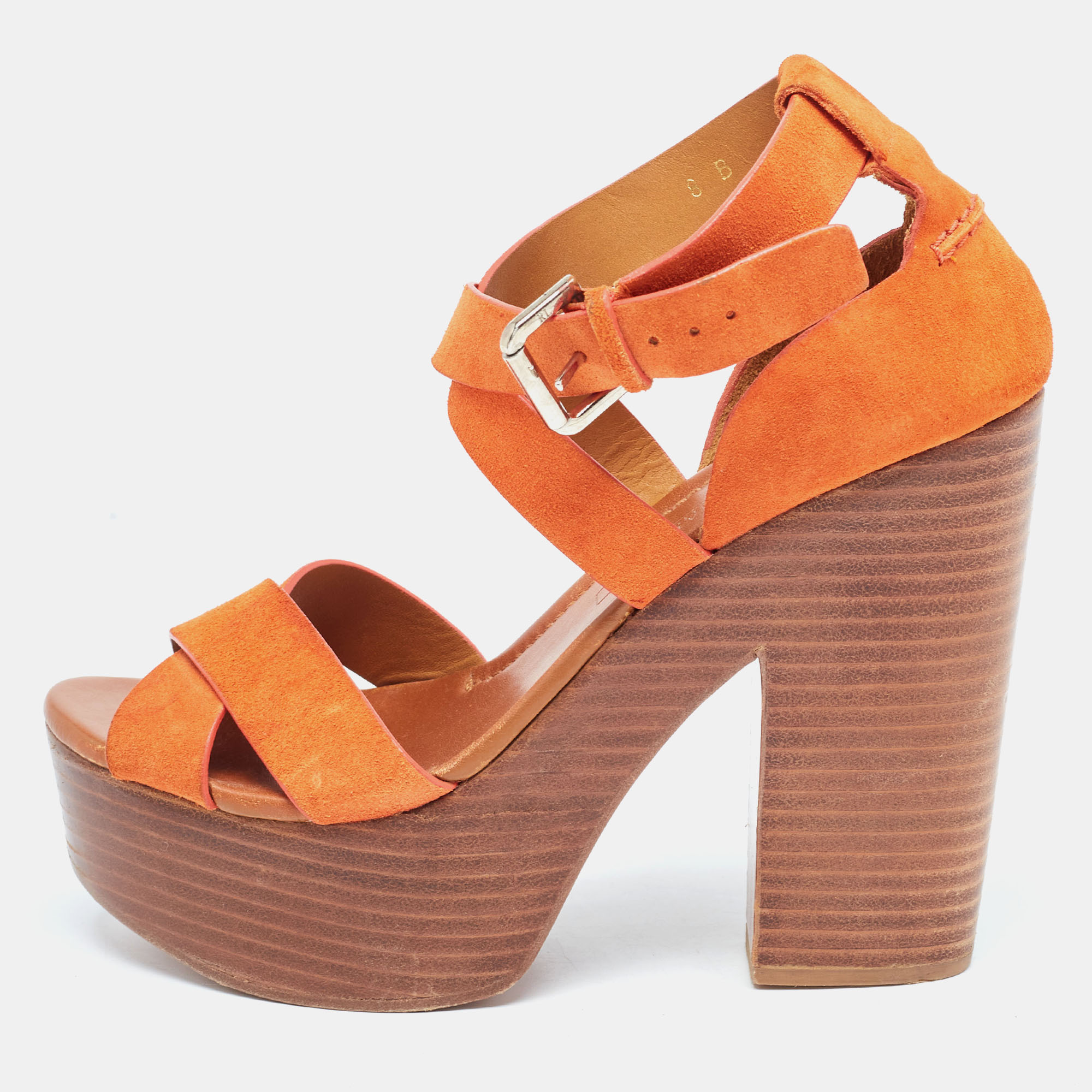 Ralph lauren collection orange suede alannah sandals size 38