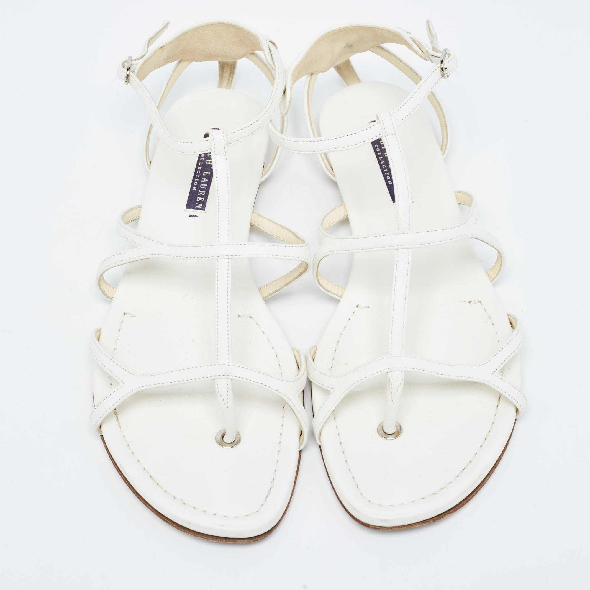 Ralph Lauren Collection White Leather Thong Strappy Flat Sandals Size 41