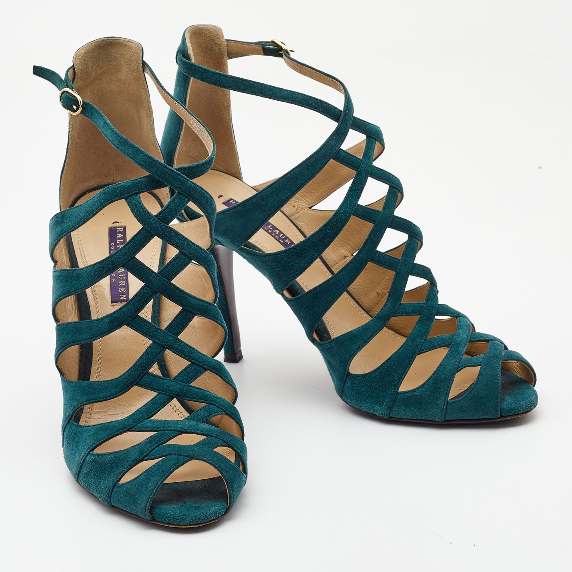 Ralph Lauren Collection Green Suede Ankle Strap Sandals Size 41.5
