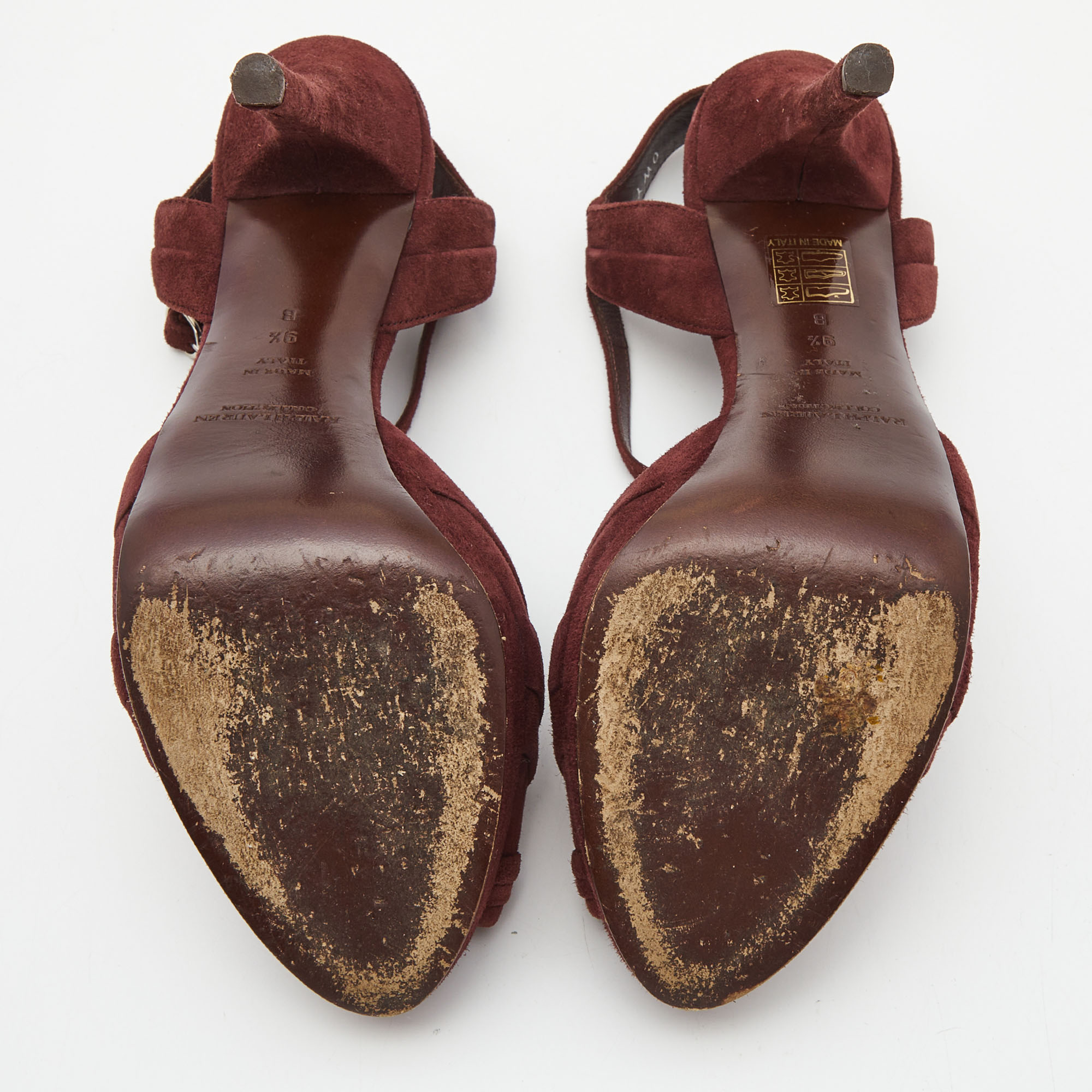 Ralph Lauren Burgundy Suede Peep Toe Platform Ankle Strap Sandals Size 40