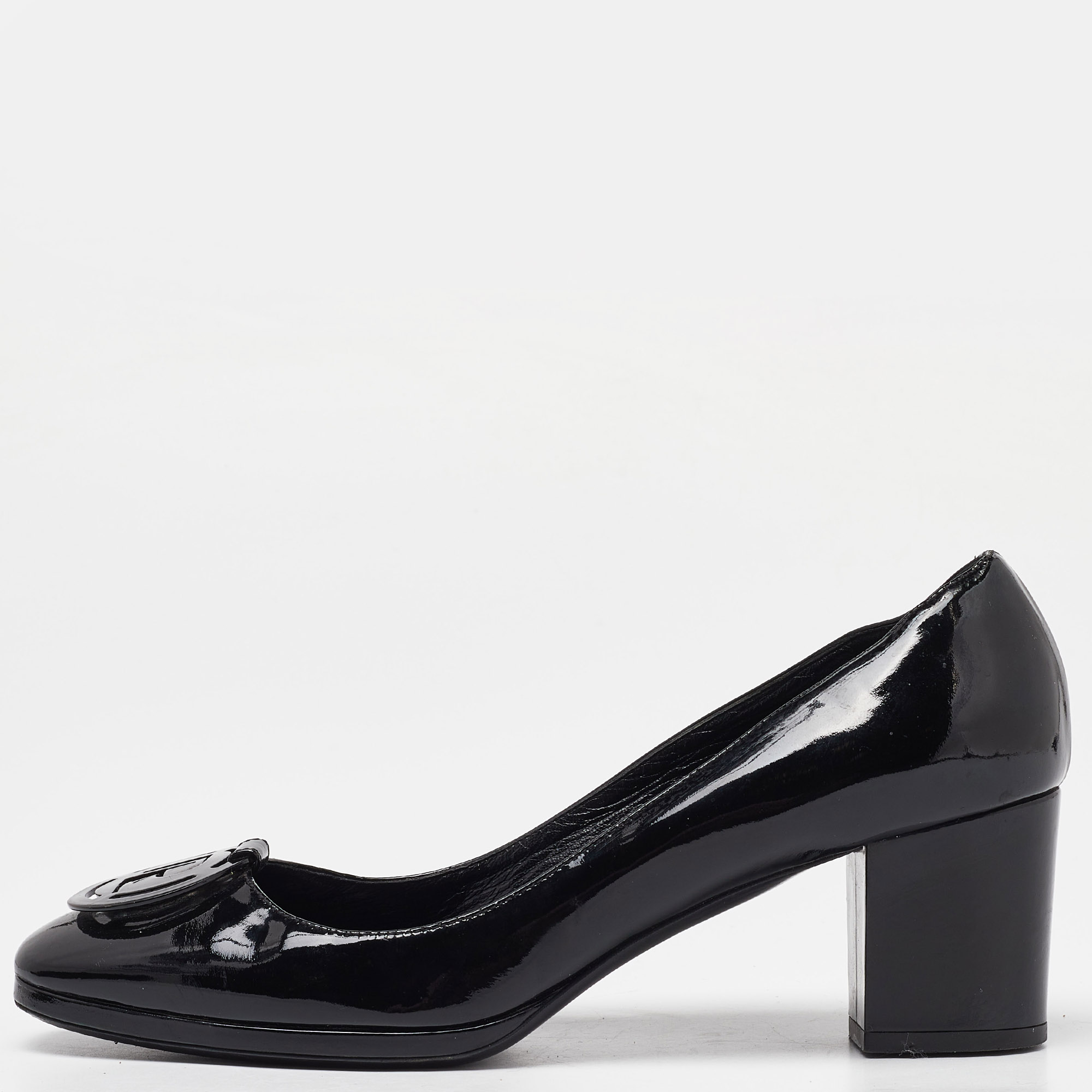 

Ralph Lauren Collection Black Patent Leather Block Heel Pumps Size