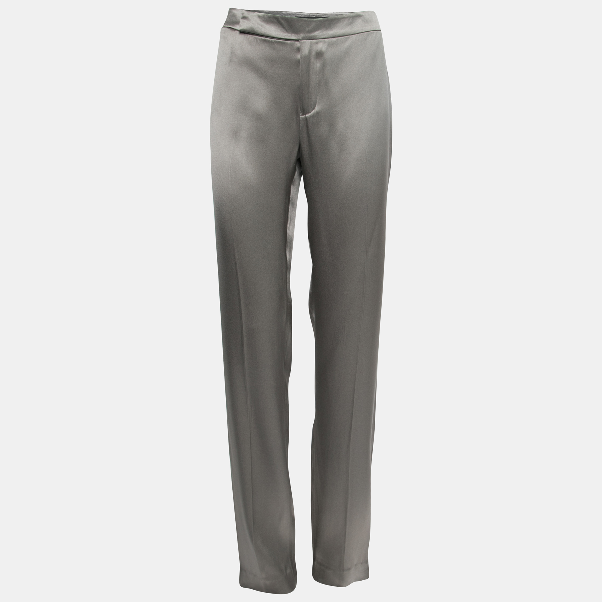 Ralph Lauren Grey Satin Silk Tailored Pant L