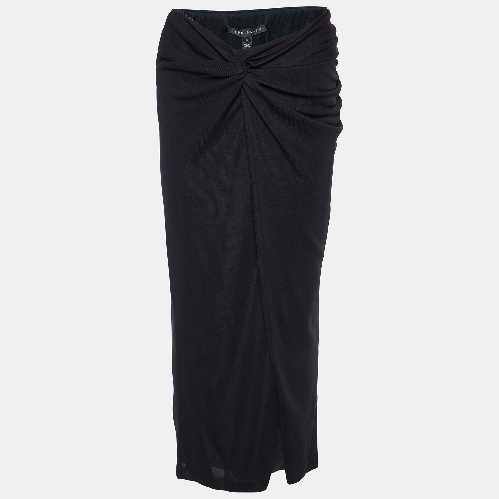 Ralph Lauren Black Jersey Draped Midi Skirt M