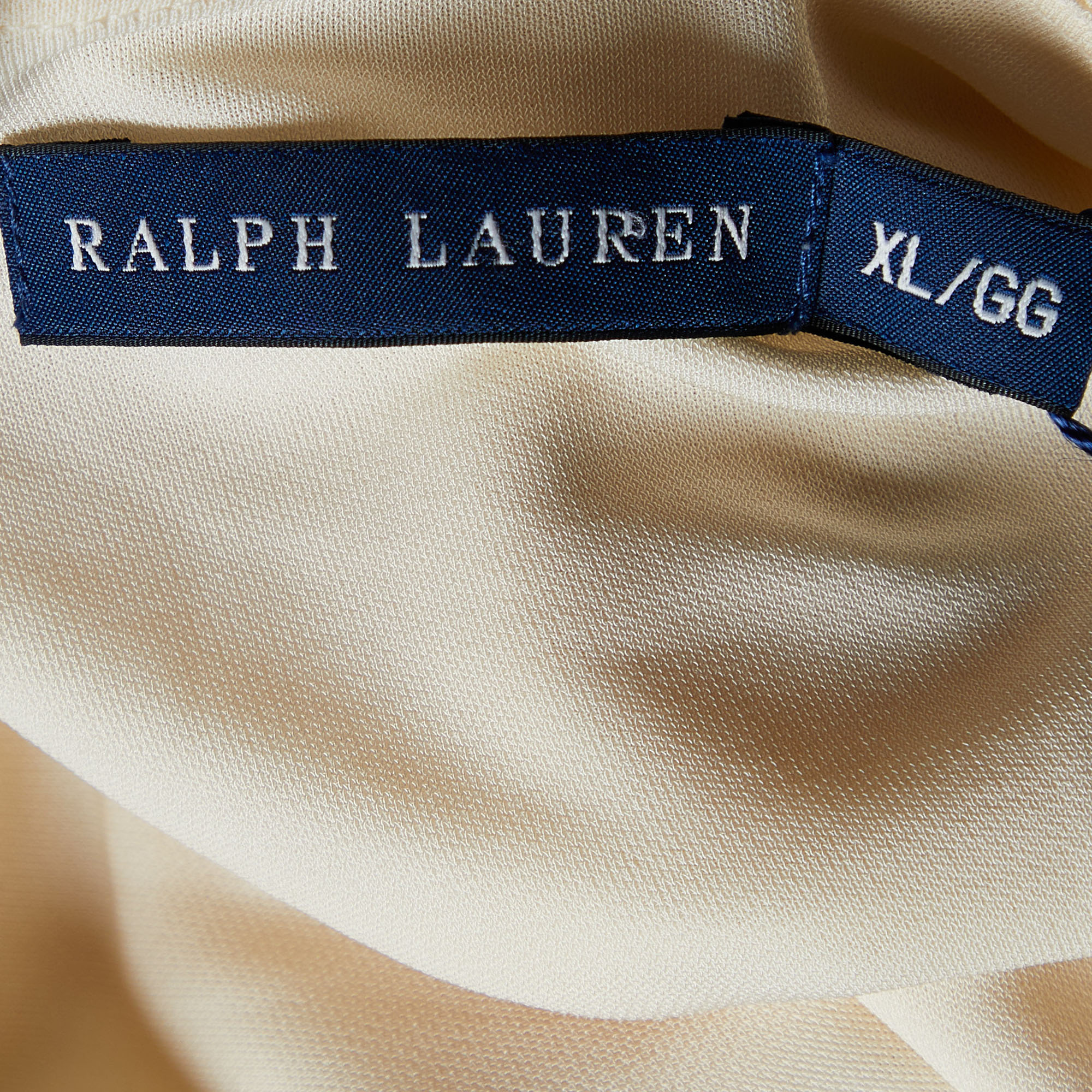 Ralph Lauren Cream Jersey Knit Plunging Neck Wrap Top XL