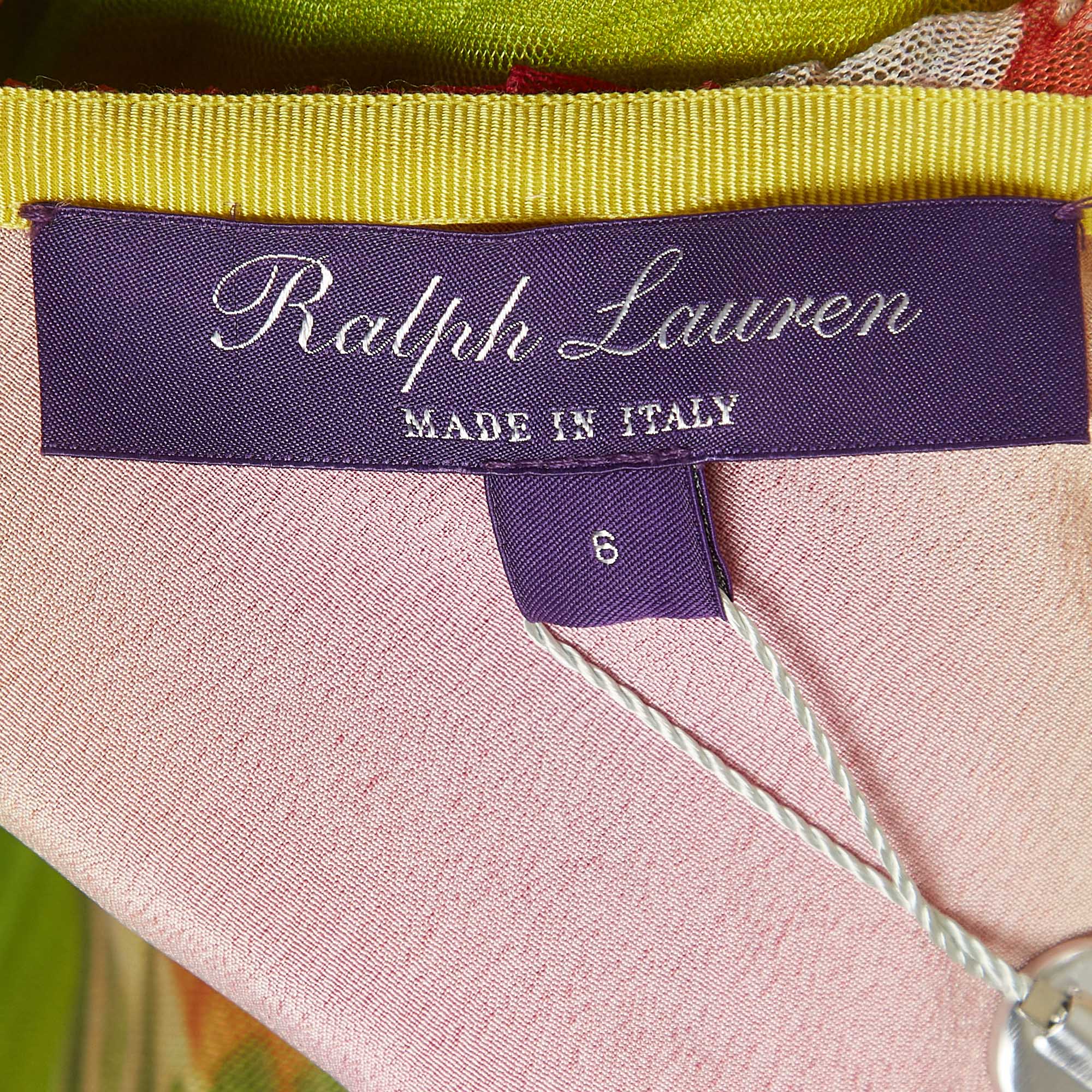 Ralph Lauren Purple Label Multicolor Floral Print Mesh Pleated Skirt M