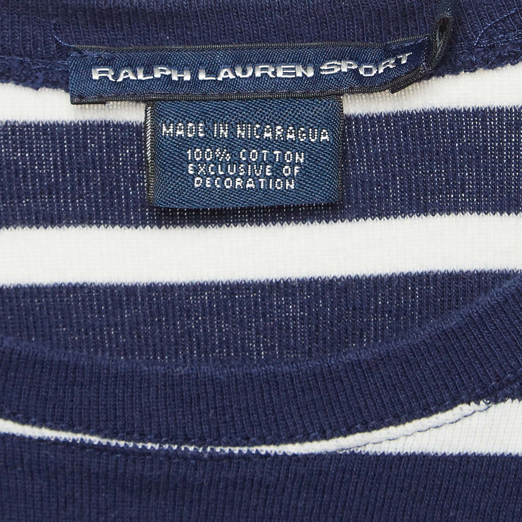 Ralph Lauren Sports Blue Striped Cotton Jersey T-Shirt S