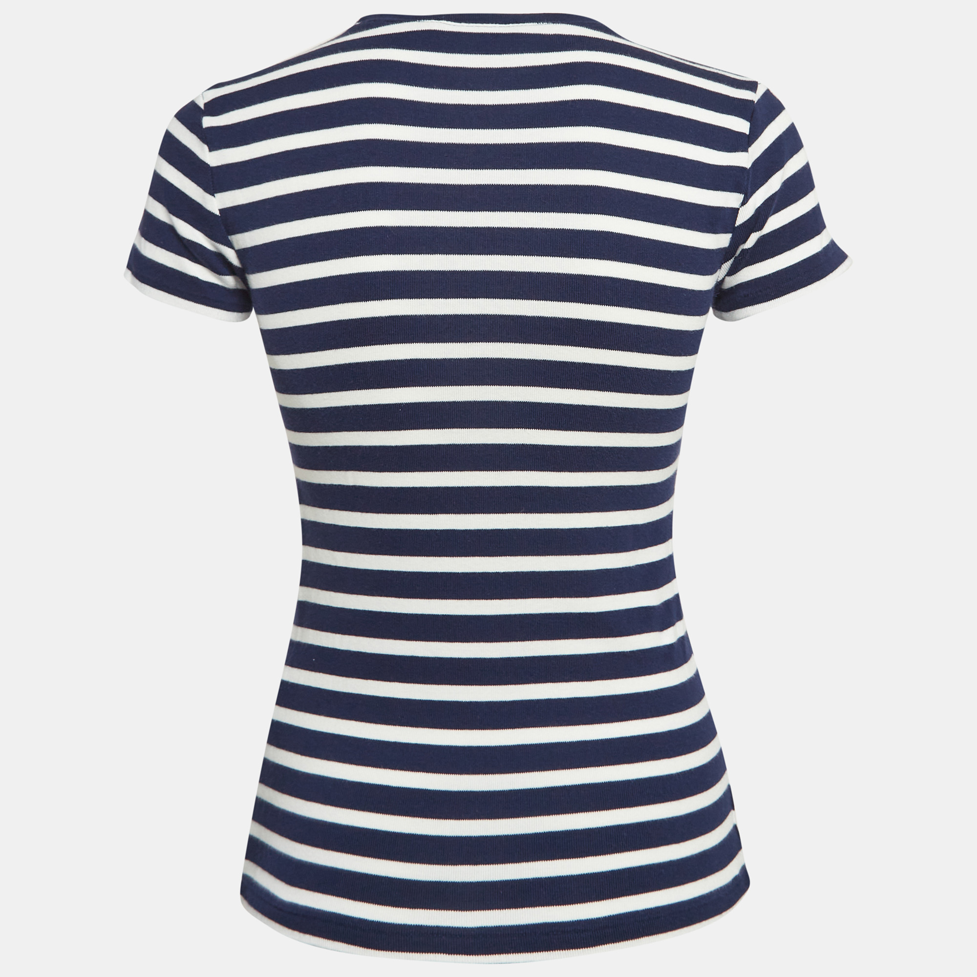 Ralph Lauren Sports Blue Striped Cotton Jersey T-Shirt S