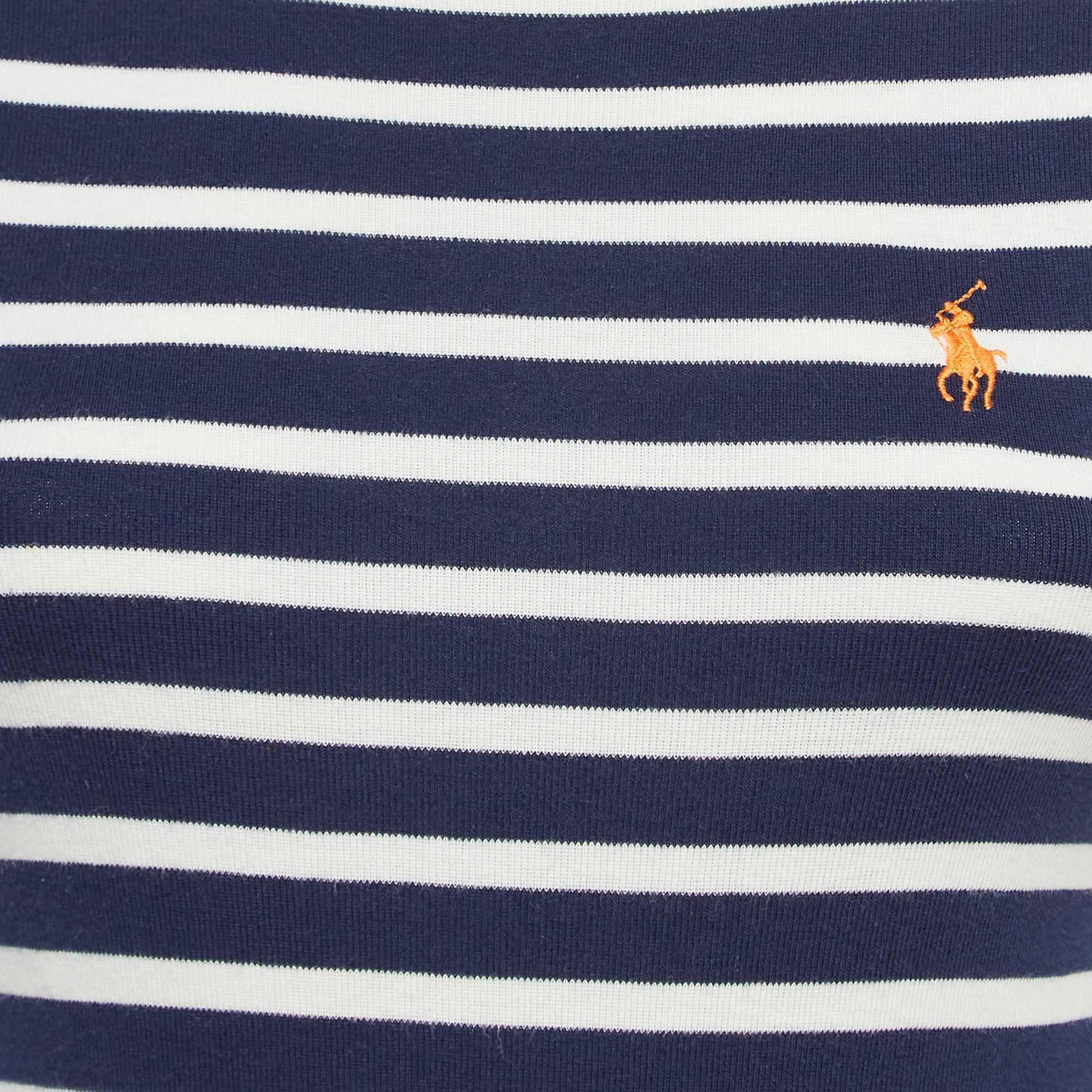 Ralph Lauren Sports Blue Striped Cotton Jersey T-Shirt S