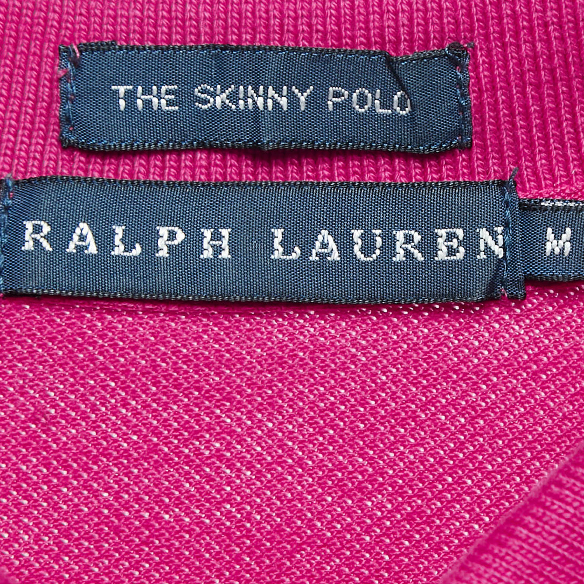 Ralph Lauren Pink Striped Cotton Pique Polo T-Shirt M