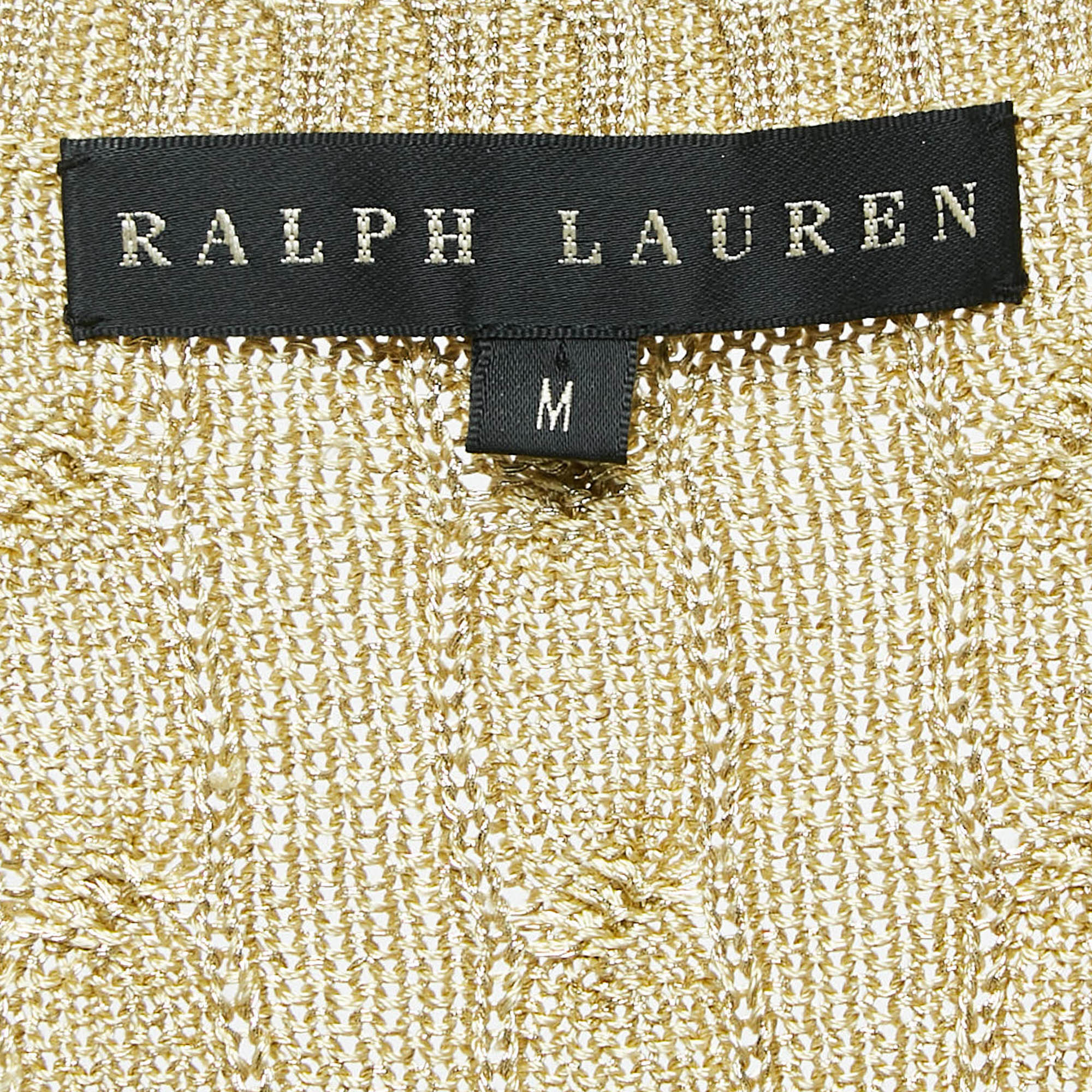 Ralph Lauren Gold Cable Lurex Knit Mini Dress M