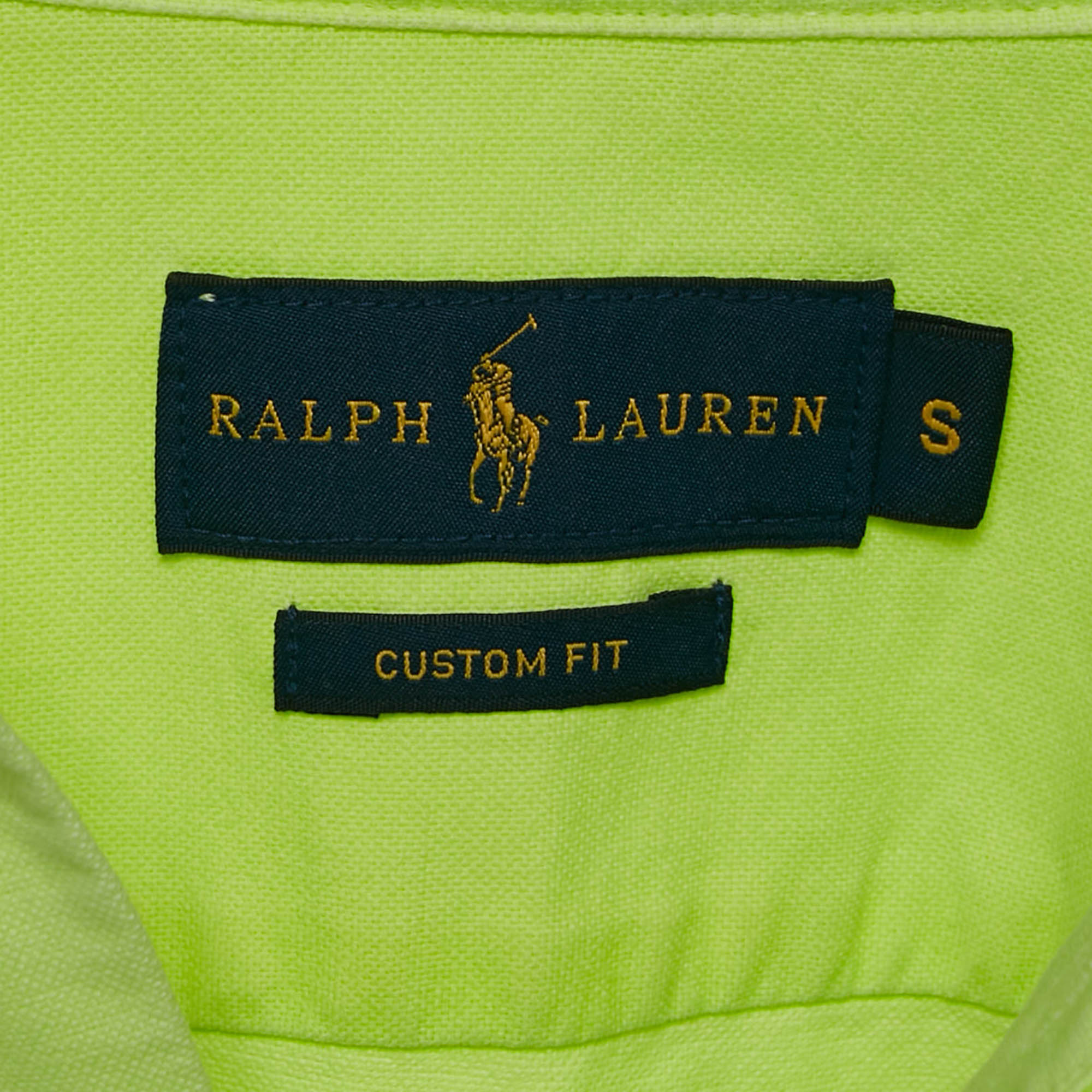 Ralph Lauren Neon Green Logo Embroidered Custom Fit Shirt S