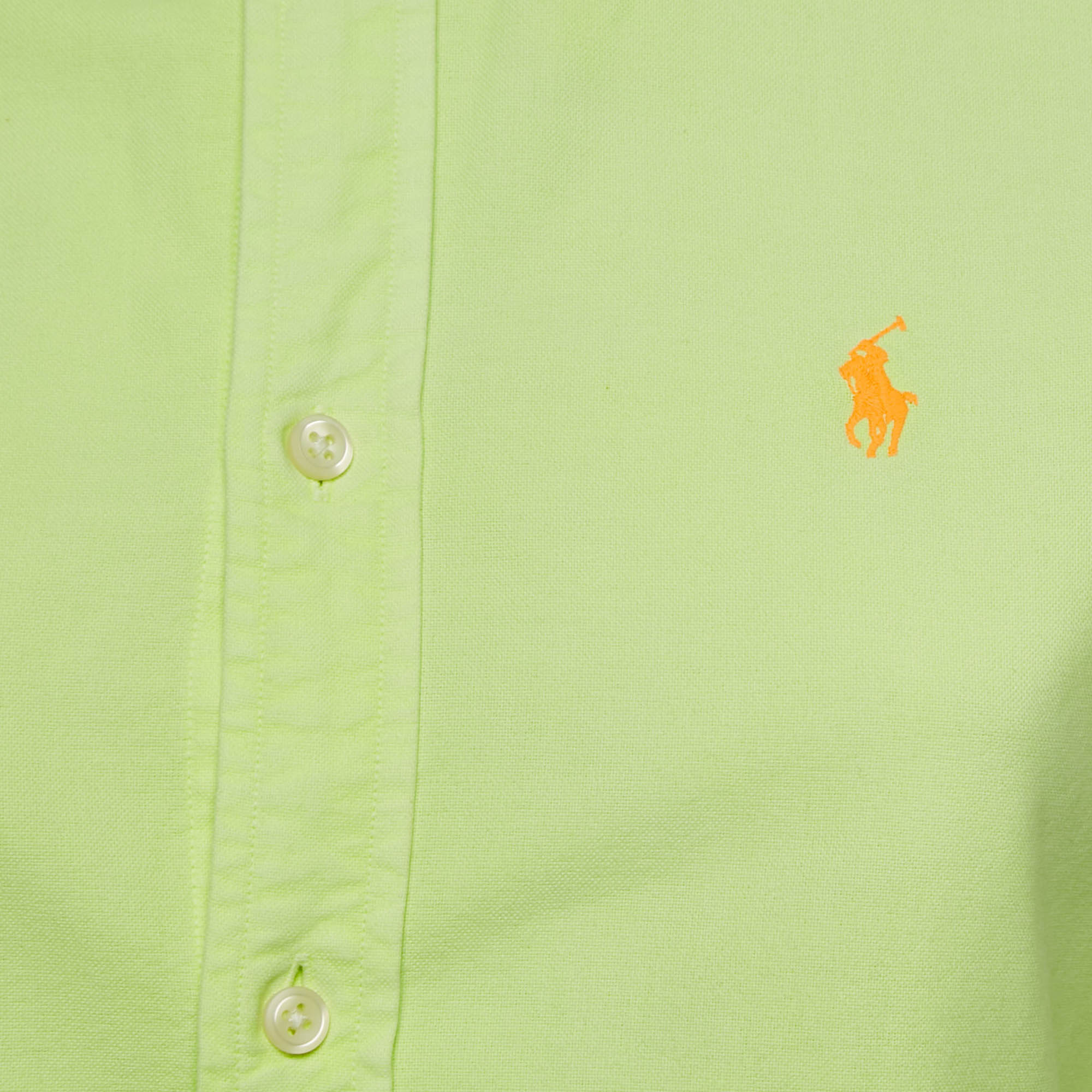 Ralph Lauren Neon Green Logo Embroidered Custom Fit Shirt S