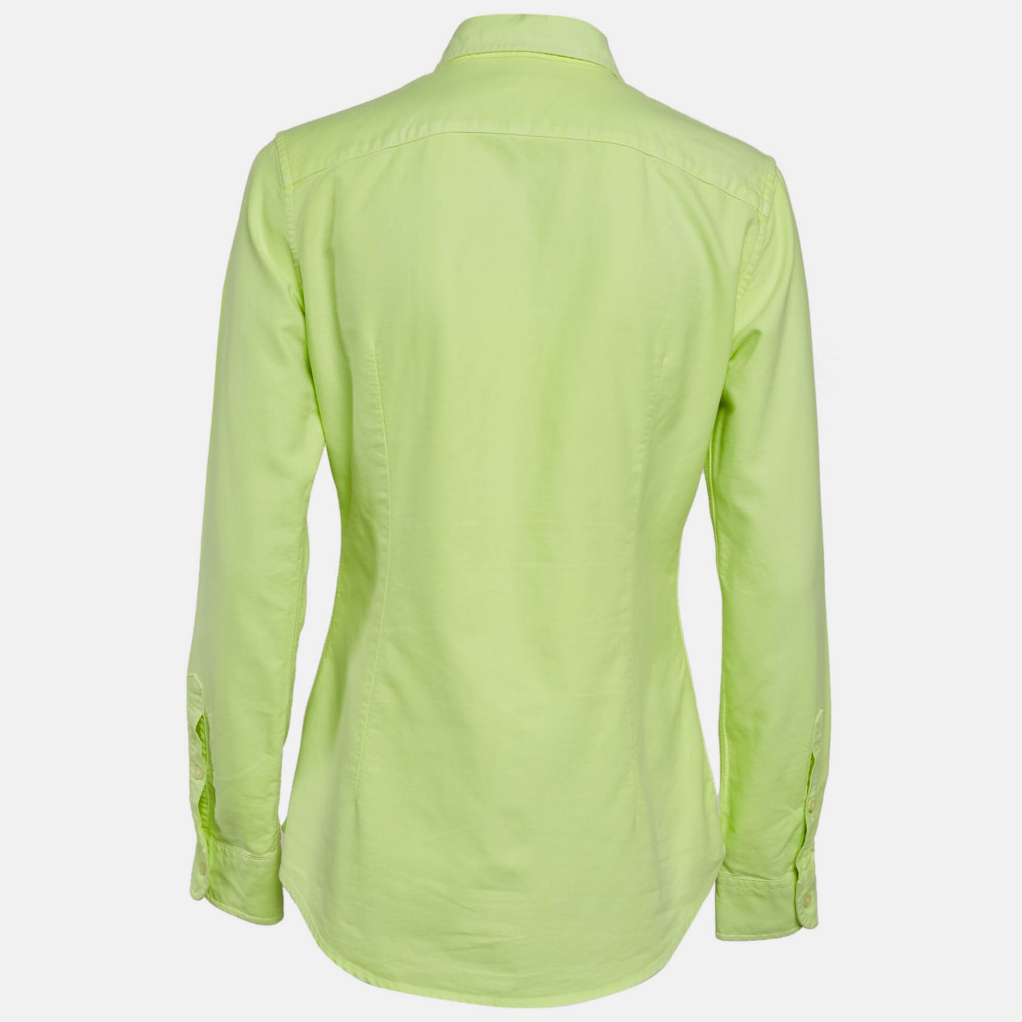 Ralph Lauren Neon Green Logo Embroidered Custom Fit Shirt S