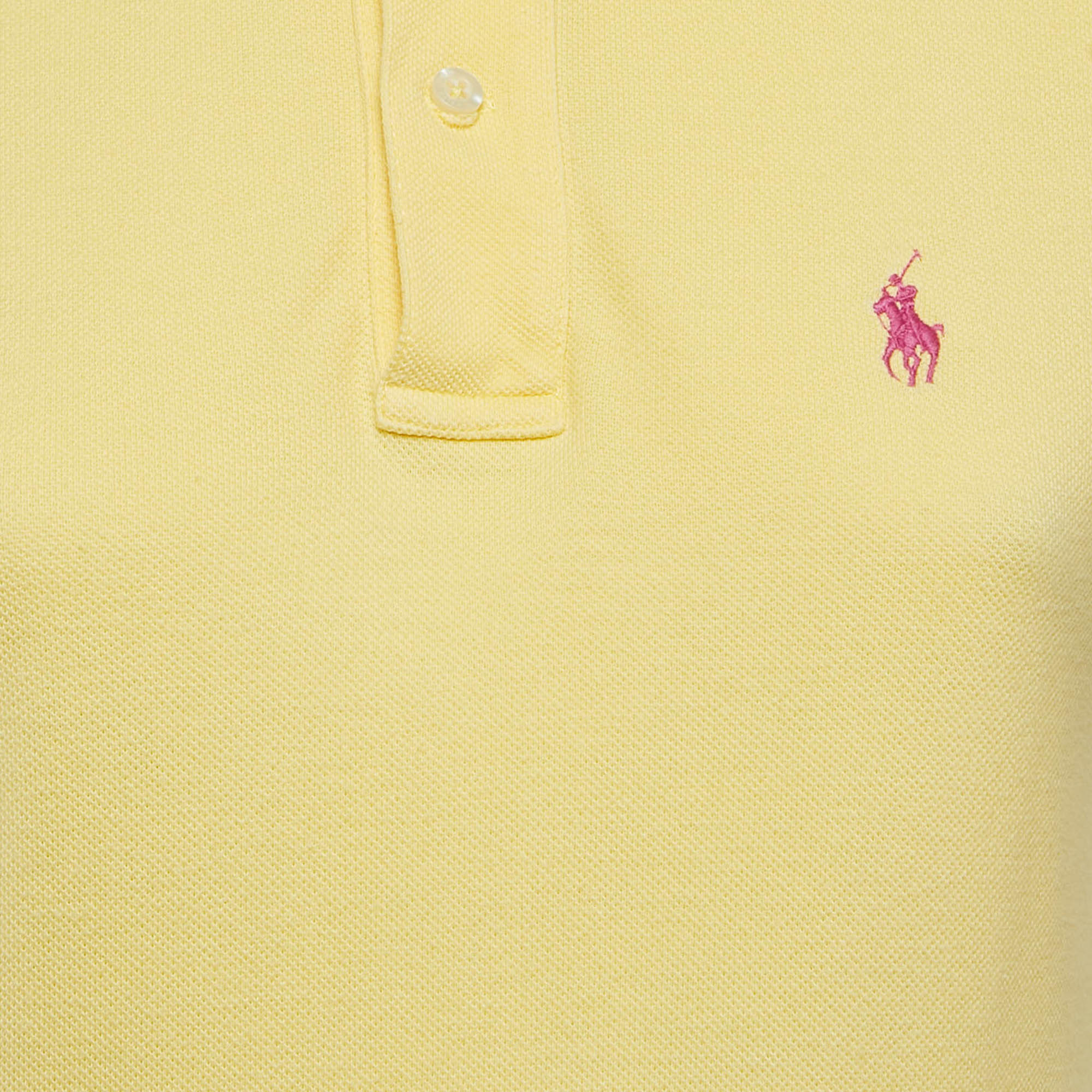 Ralph Lauren Yellow Logo Embroidered Cotton Skinny Polo T-Shirt M