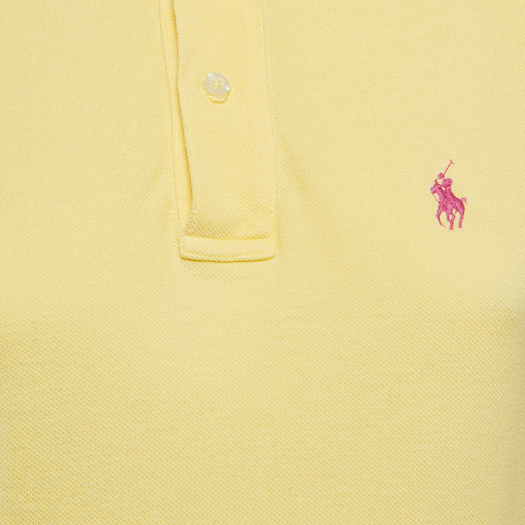 Ralph Lauren Yellow Logo Embroidered Cotton Skinny Polo T-Shirt M