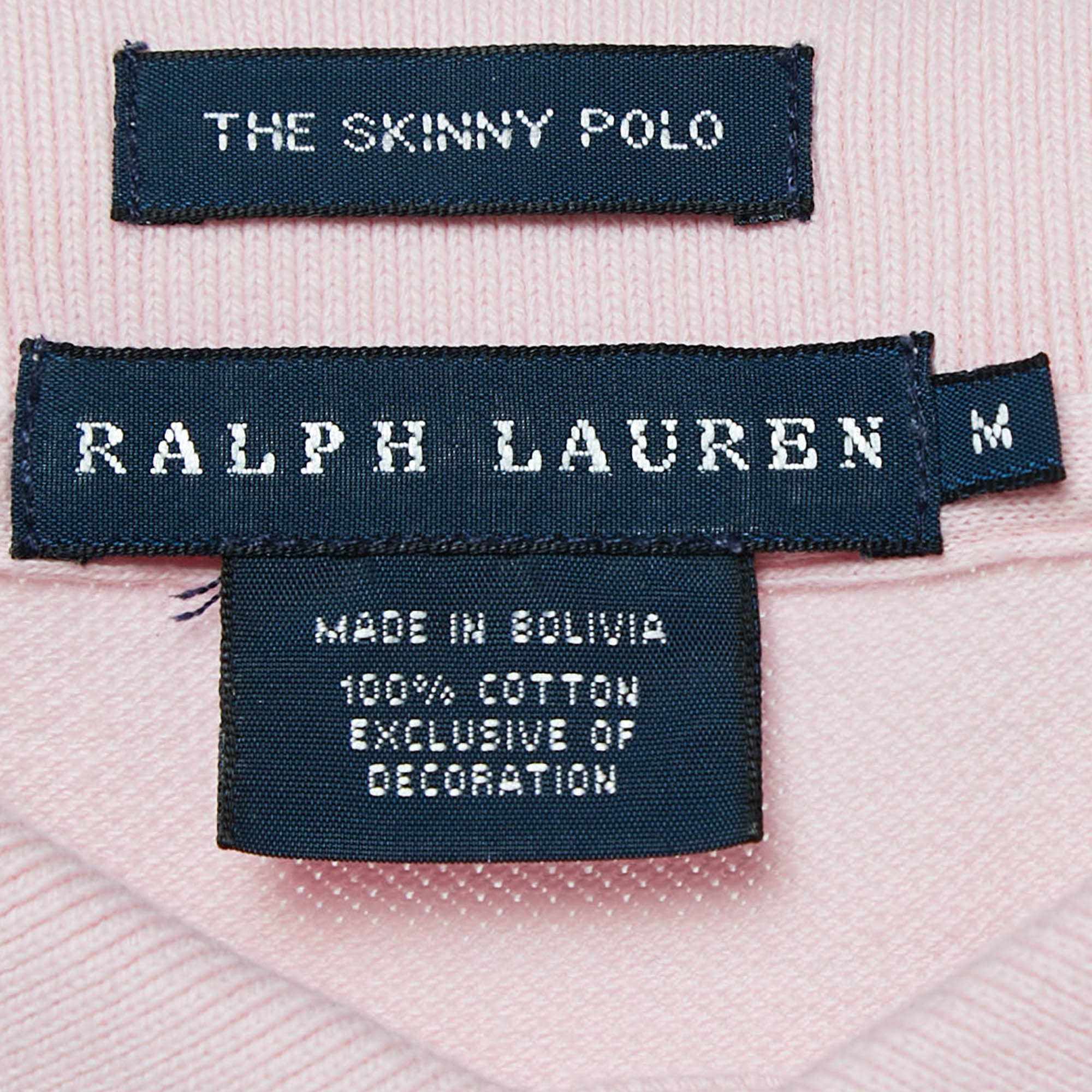 Ralph Lauren Pink Logo Embroidered Cotton Skinny Polo T-Shirt M