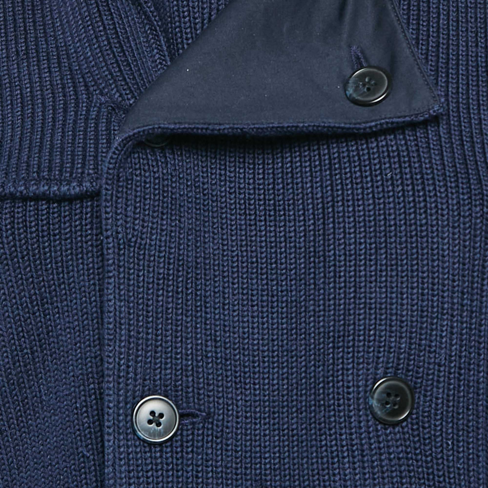 Ralph Lauren Navy Blue Rib Knit Double Breasted Jacket M