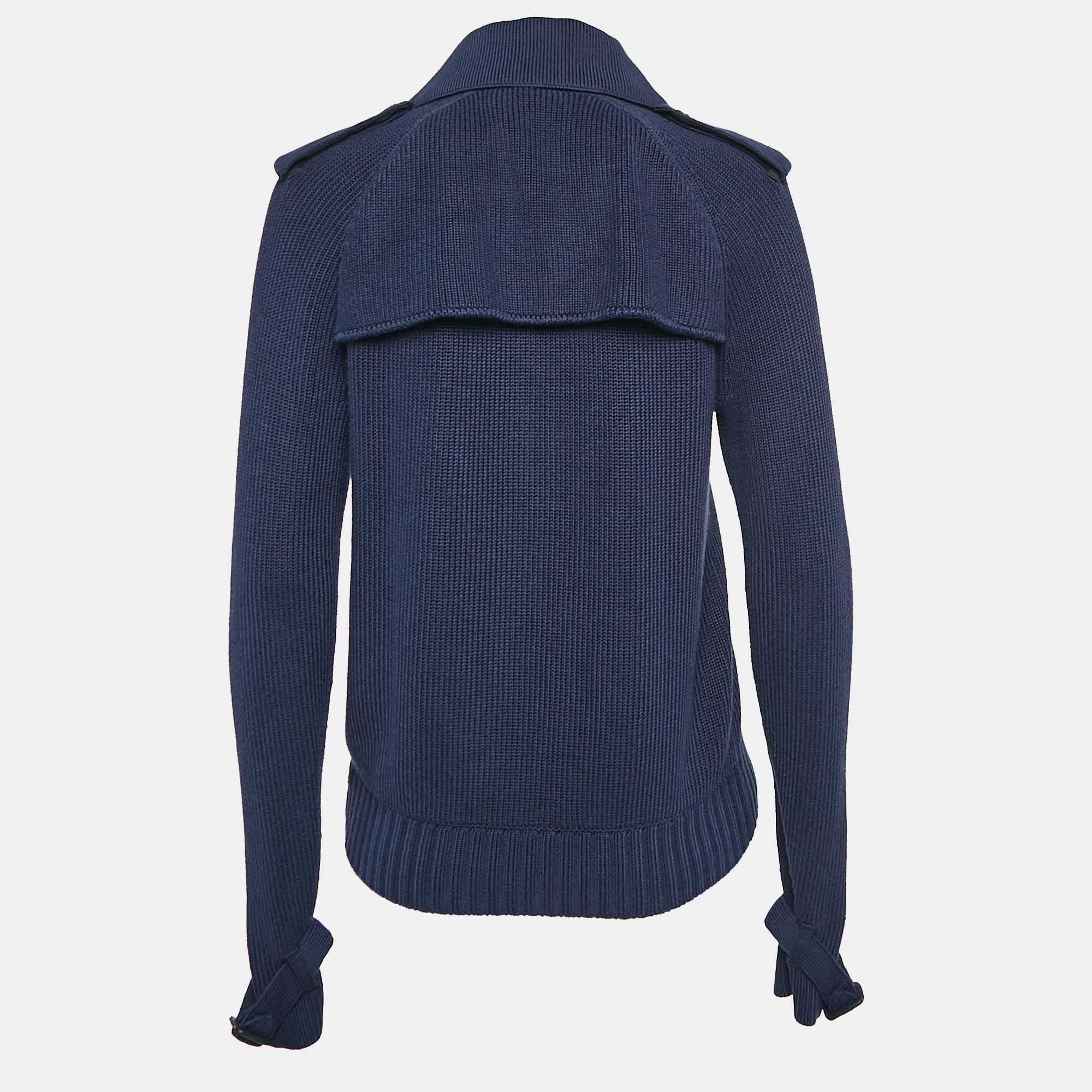 Ralph Lauren Navy Blue Rib Knit Double Breasted Jacket M