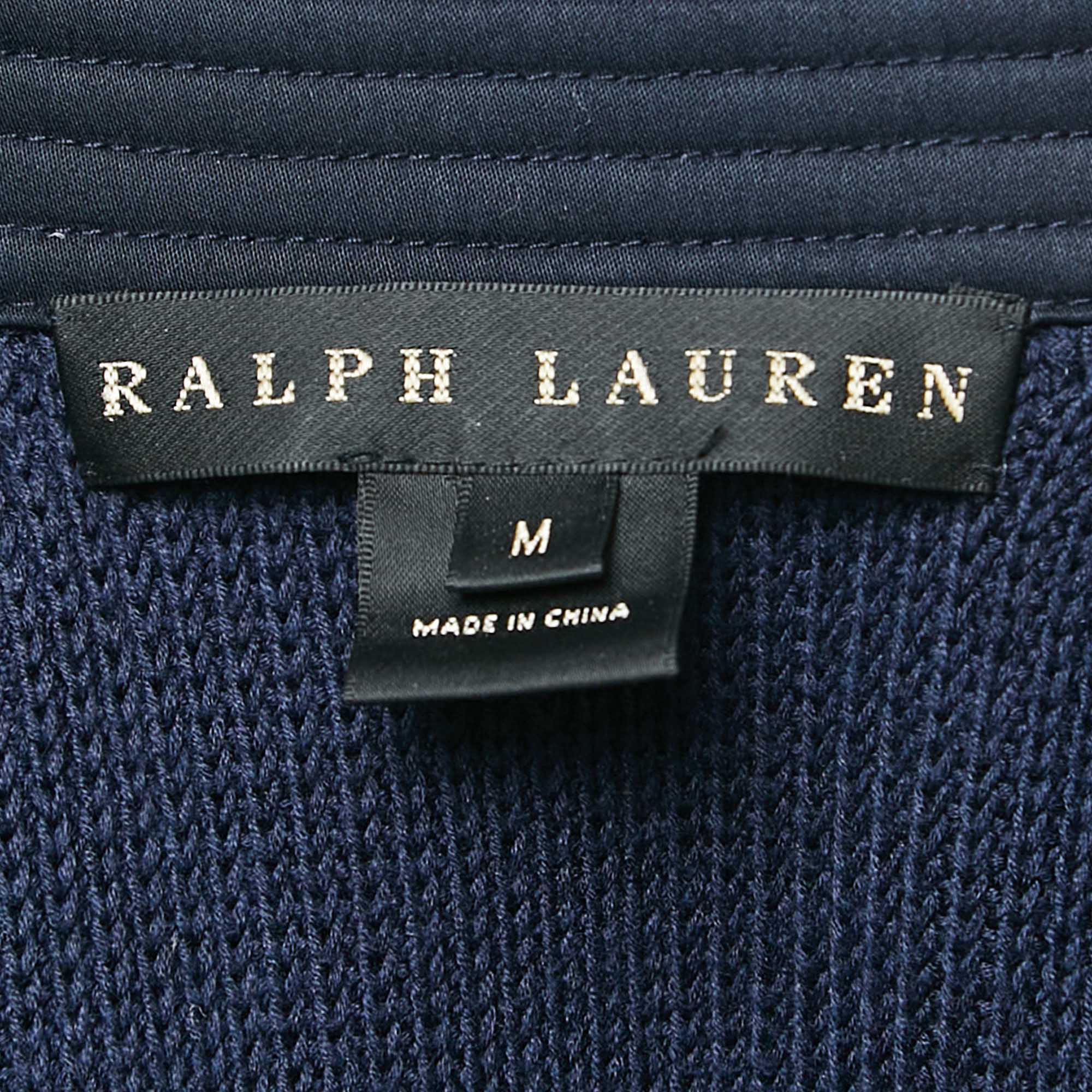 Ralph Lauren Navy Blue Rib Knit Double Breasted Jacket M