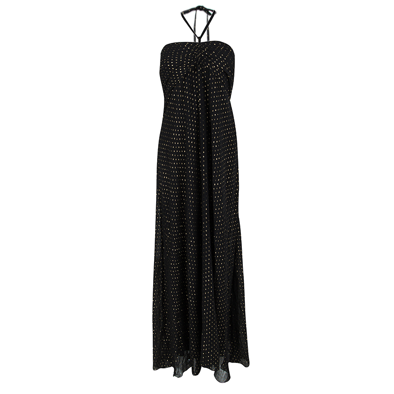 Image of Ralph Lauren Black Silk Clip Dot Ruched Detail Strapless Dress L